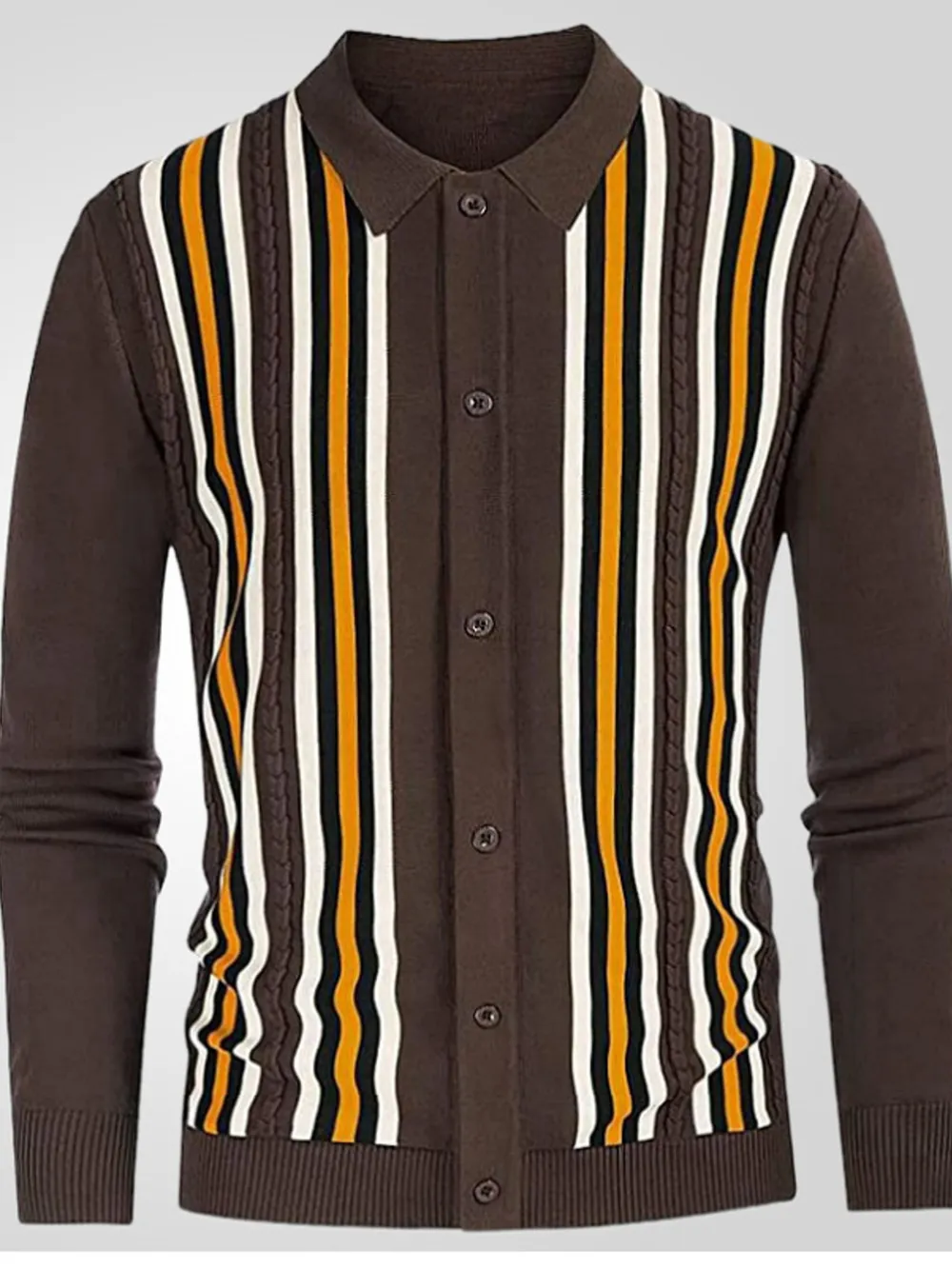Men's Plus Size Striped Button Up Cardigan, image 2