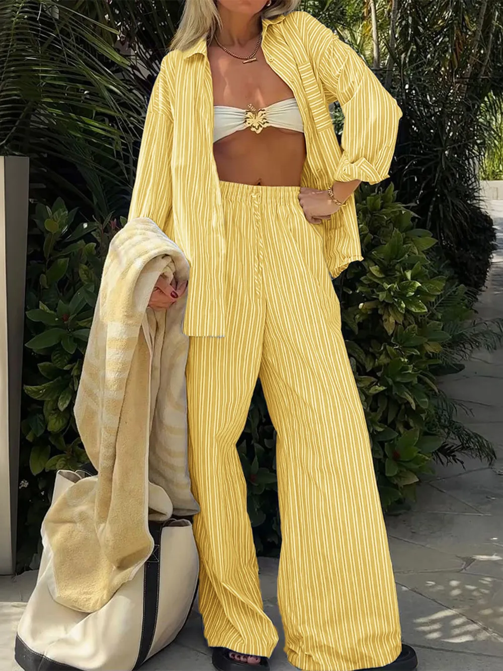 Striped Button Up Shirt and Pants Set, image 5