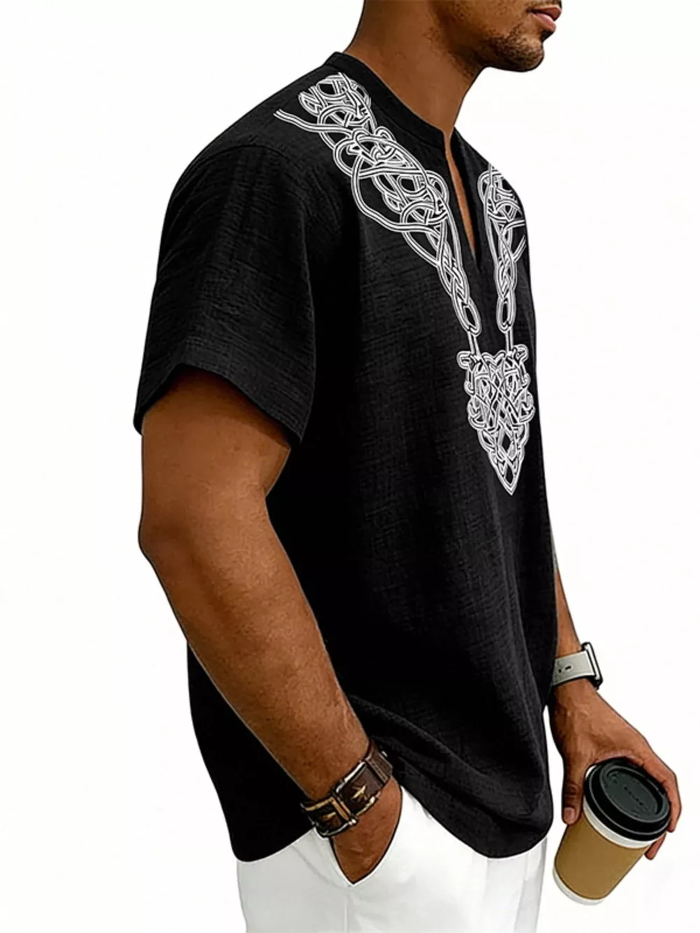 Men's Full Size Notched Printed Short Sleeve Blouse Plus Size, image 4