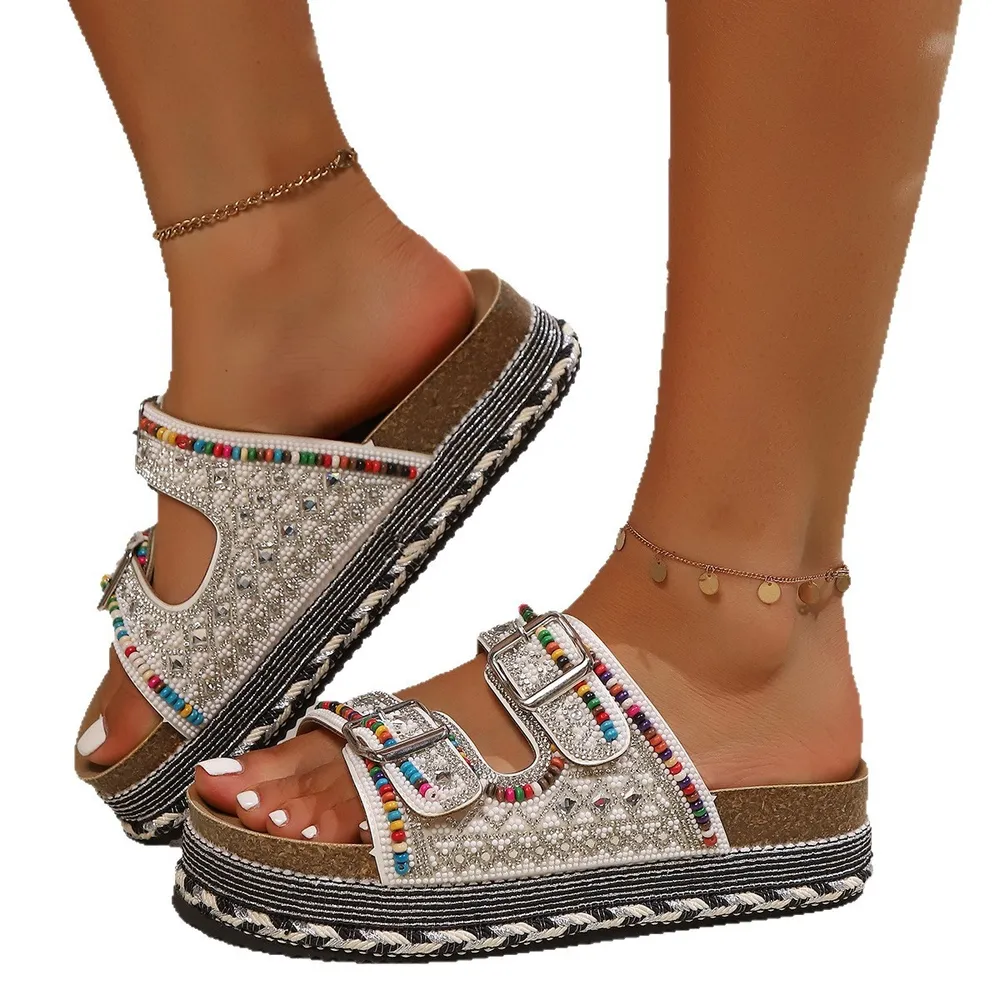 Beaded Buckle Platform Sandals, image 6