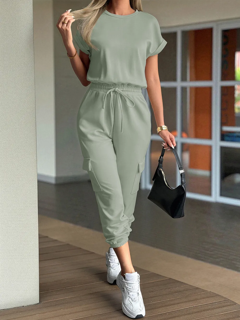 Round Neck Short Sleeve Top and Pants Set, image 14