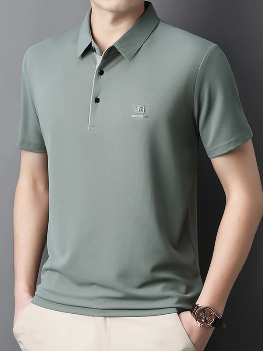 Men's Full Size Button Detail Short Sleeve Polo Plus Size, image 4