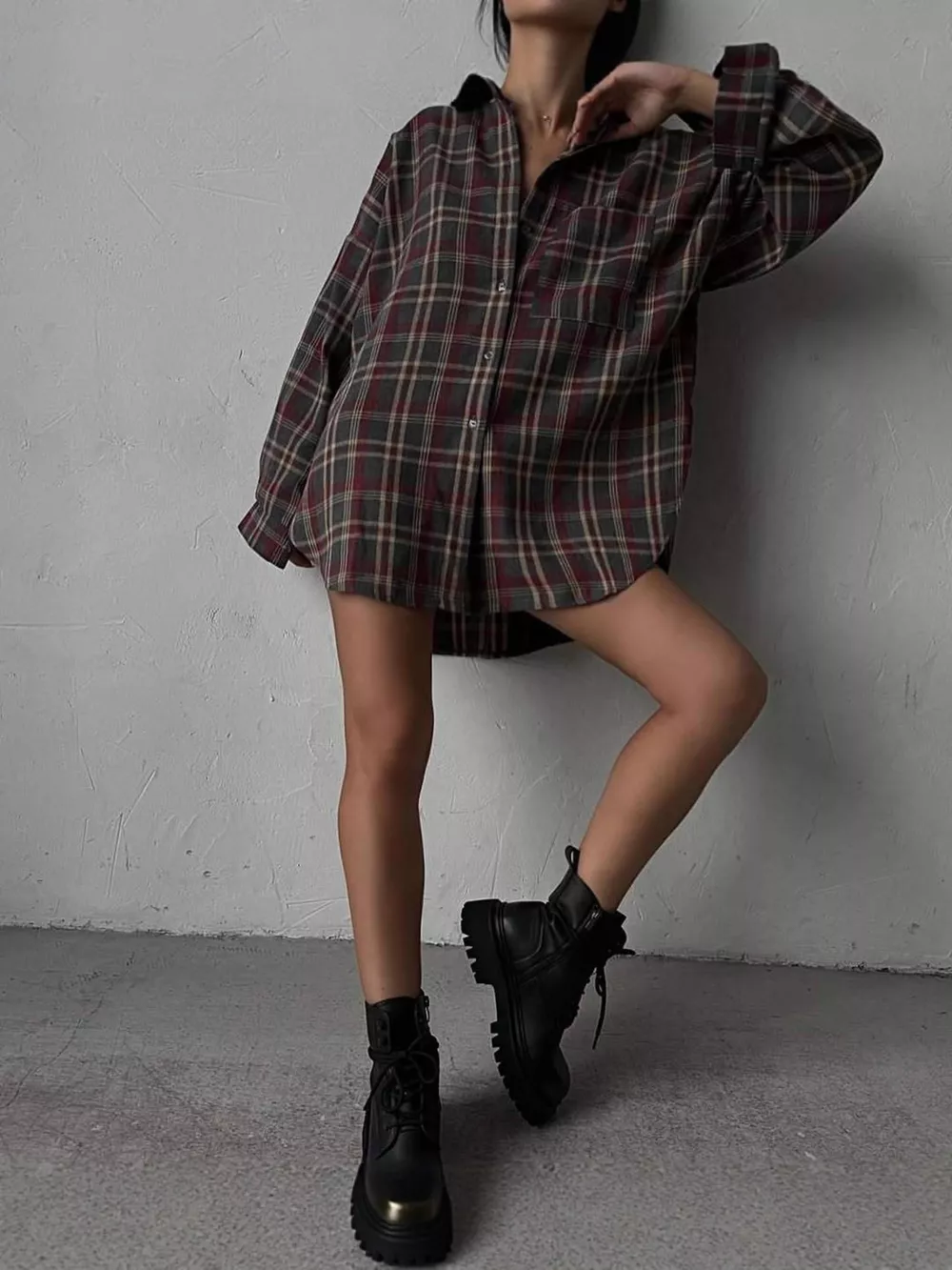Oversized Plaid Button Up Shirt, image 3