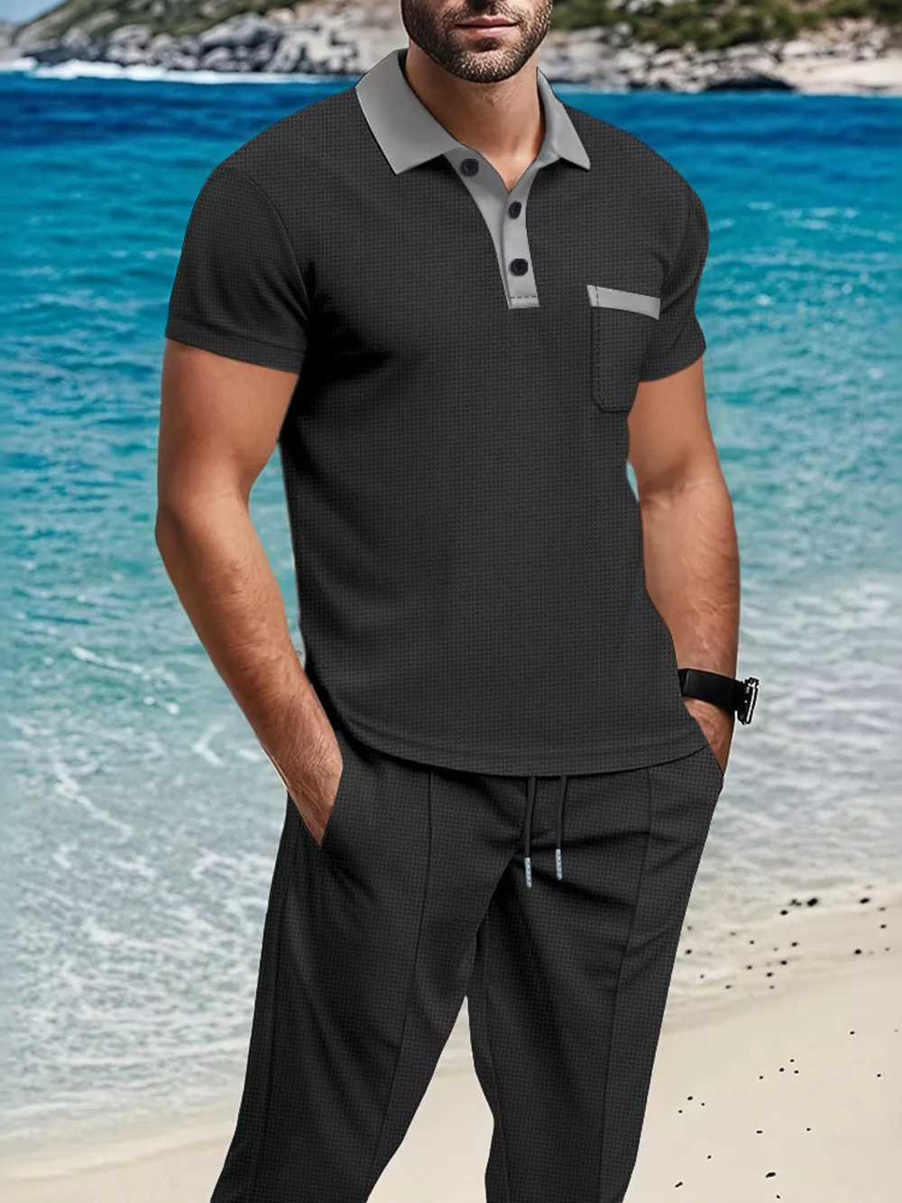 Men's Full Size Short Sleeve Polo and Pants Set Plus Size, image 6