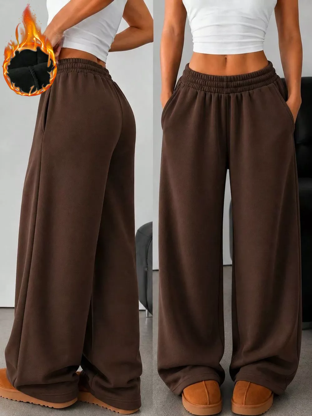 Elastic Waist Wide-Leg Sweatpants, image 2