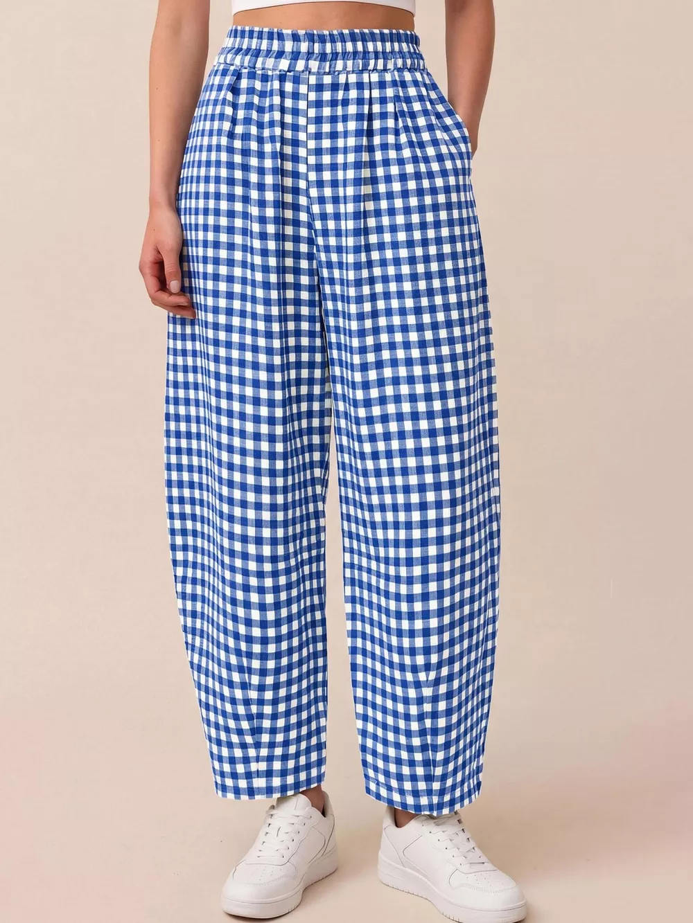 Gingham Wide-Leg Casual Pants, image 8