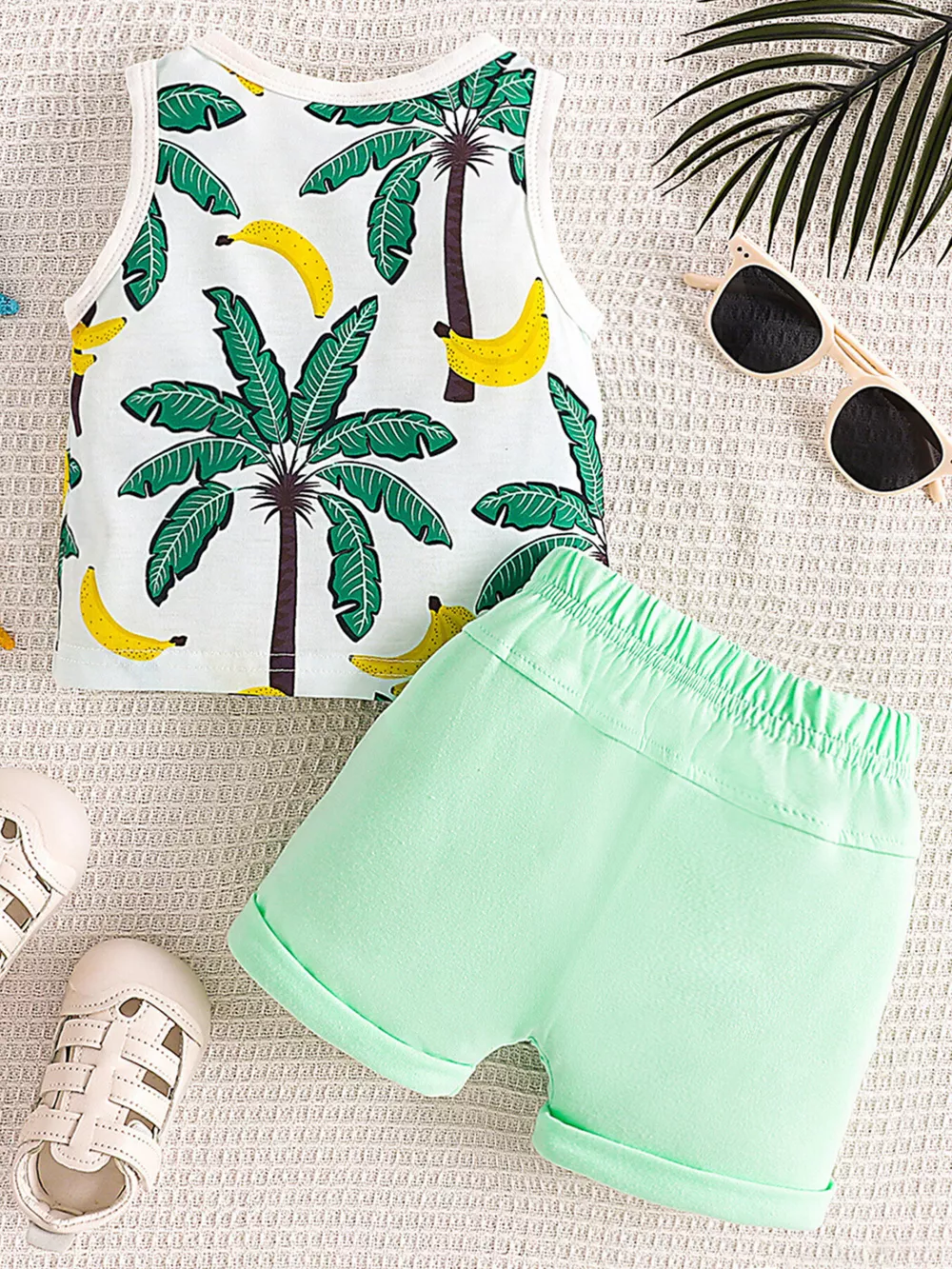 Children's Tropical Palm Print Tank Top & Shorts Set, image 15