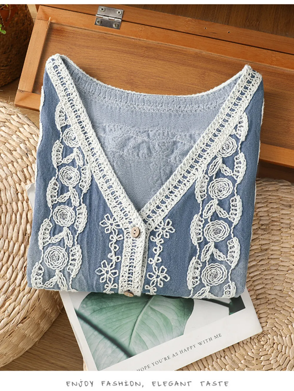 Embroidered Button Up V-Neck Vest Coat, image 3