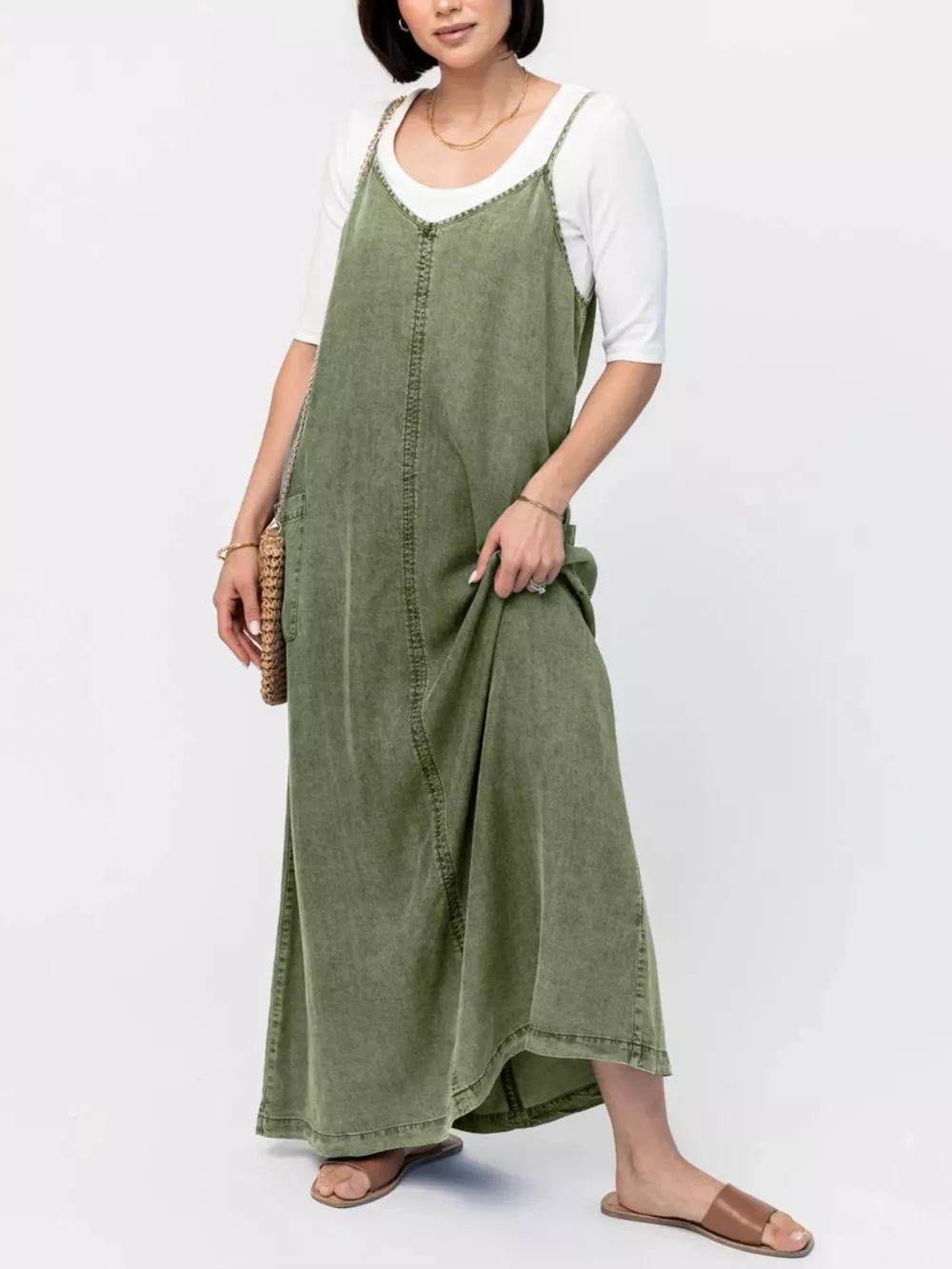 Casual Washed Denim Cami Maxi Dress, image 17