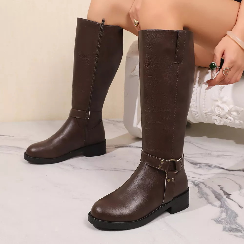 Knee-High Buckle Strap Riding Boots, image 5