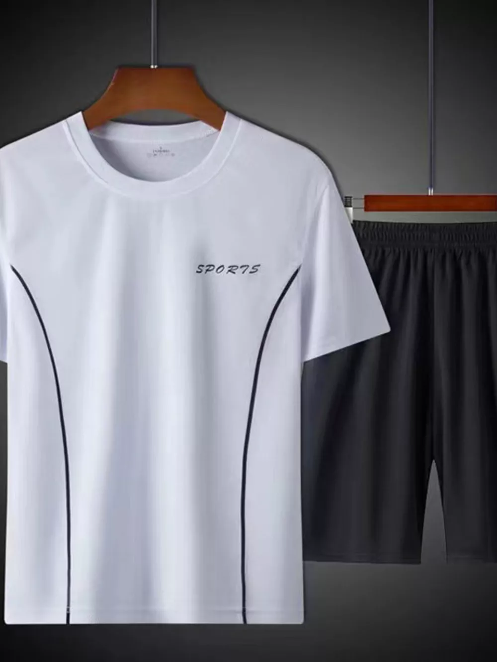 Men's Plus Size Round Neck Short Sleeve Top and Shorts Active Set, image 2