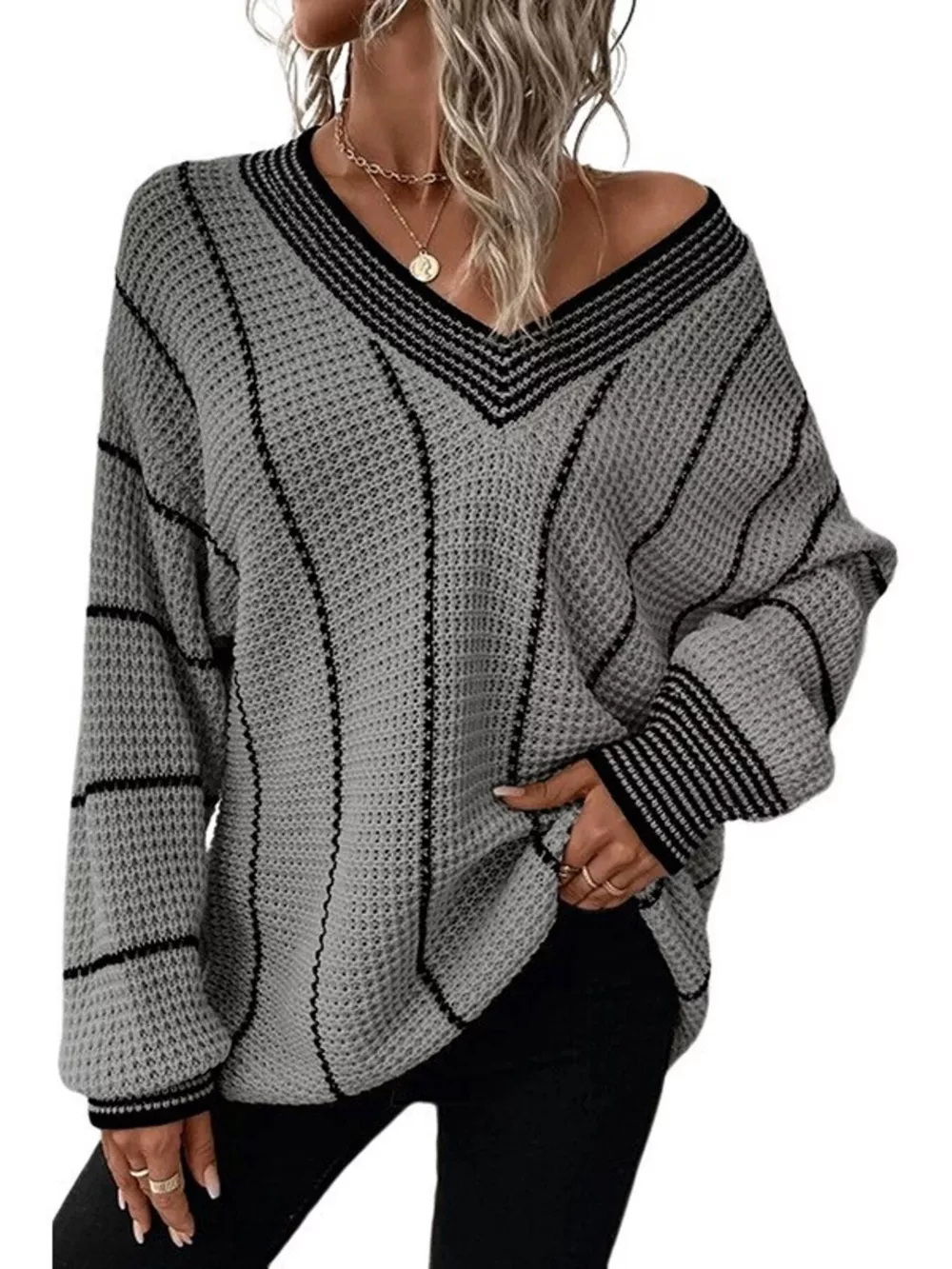V-Neck Textured Knit Sweater, image 19