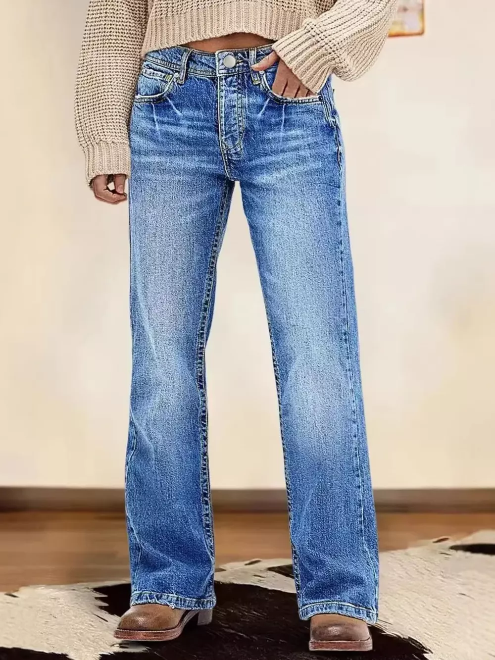 Vintage Wash Straight Leg Jeans, image 2