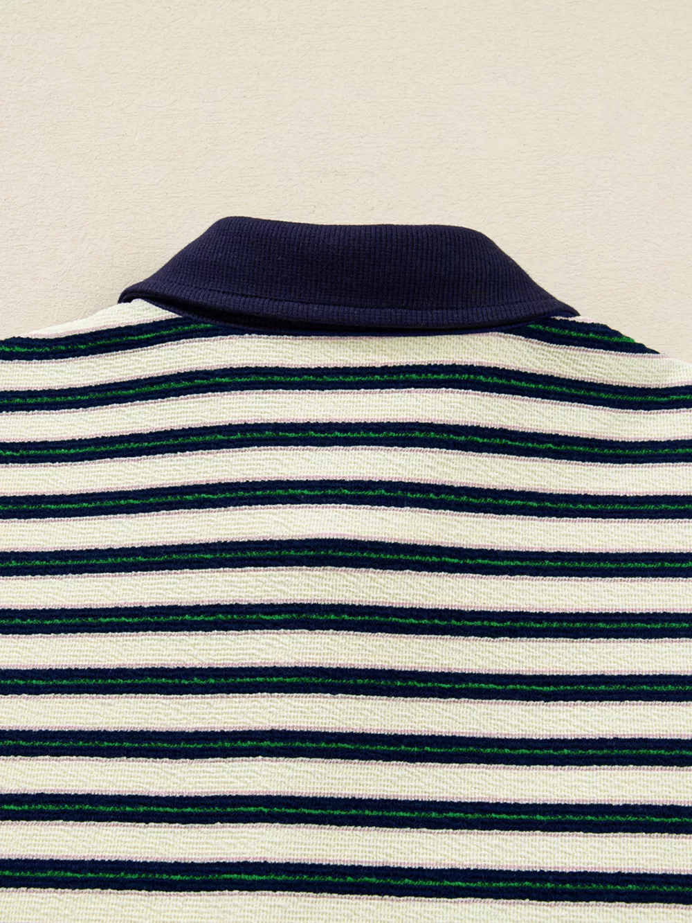 Striped Print Contrast Collar Zip V Neck Long Sleeve Top, image 4