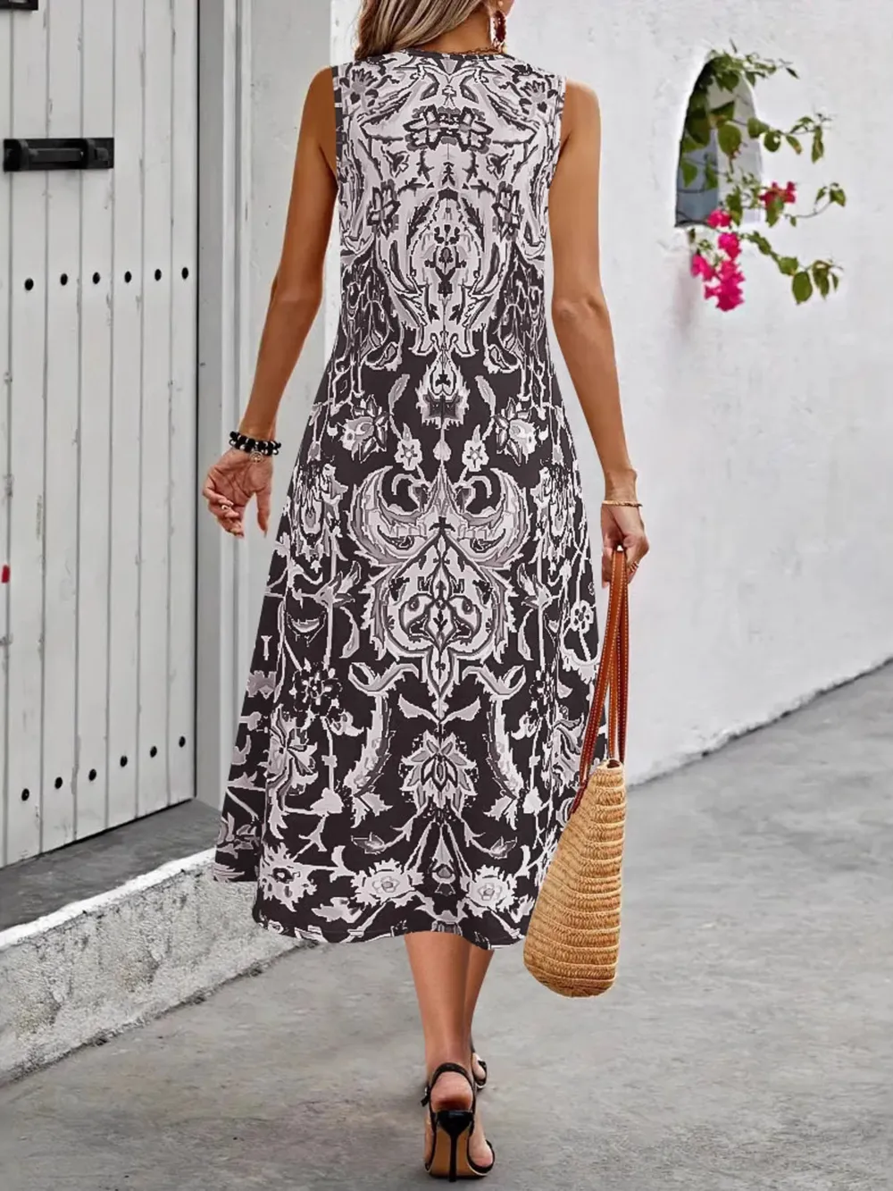 Printed Sleeveless Midi Dress, image 2