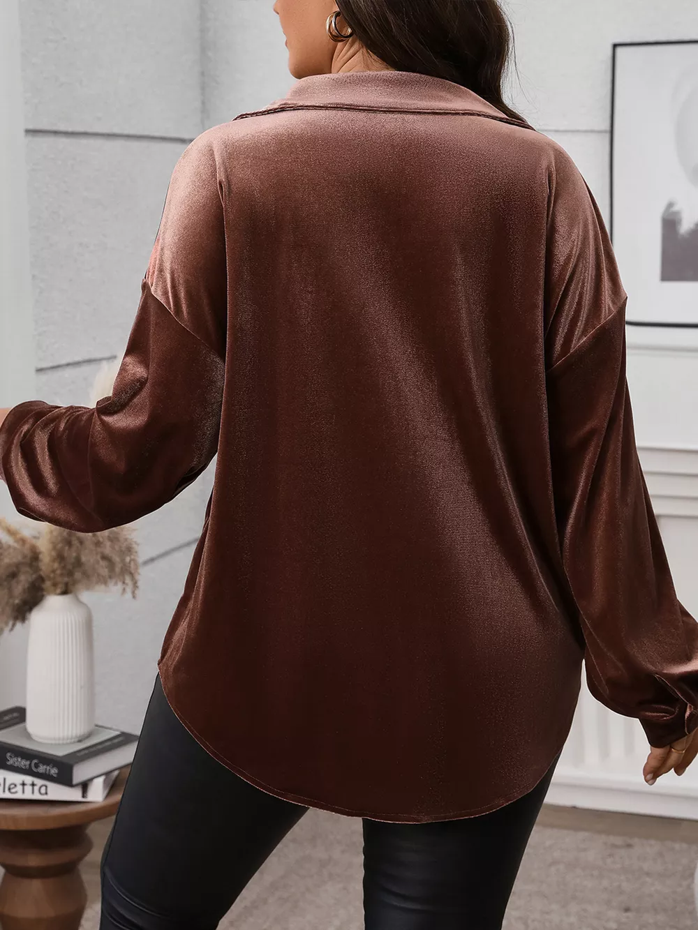 Plus Size Button-Down Long Sleeve Oversized Shirt, image 3