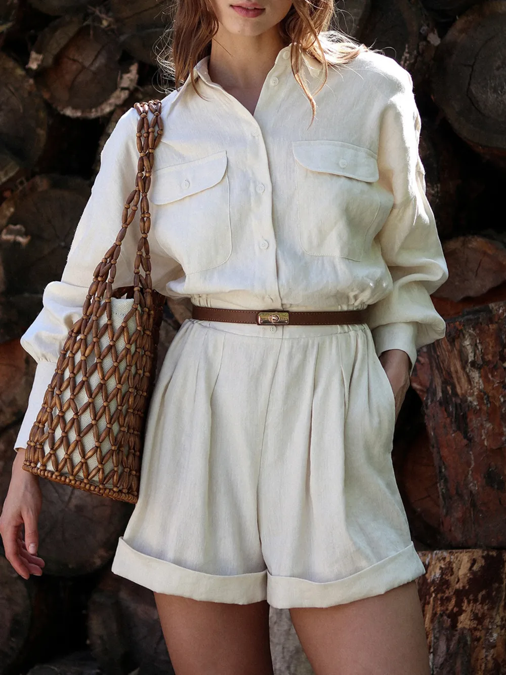 Casual Button Front Long Sleeve Romper, image 2