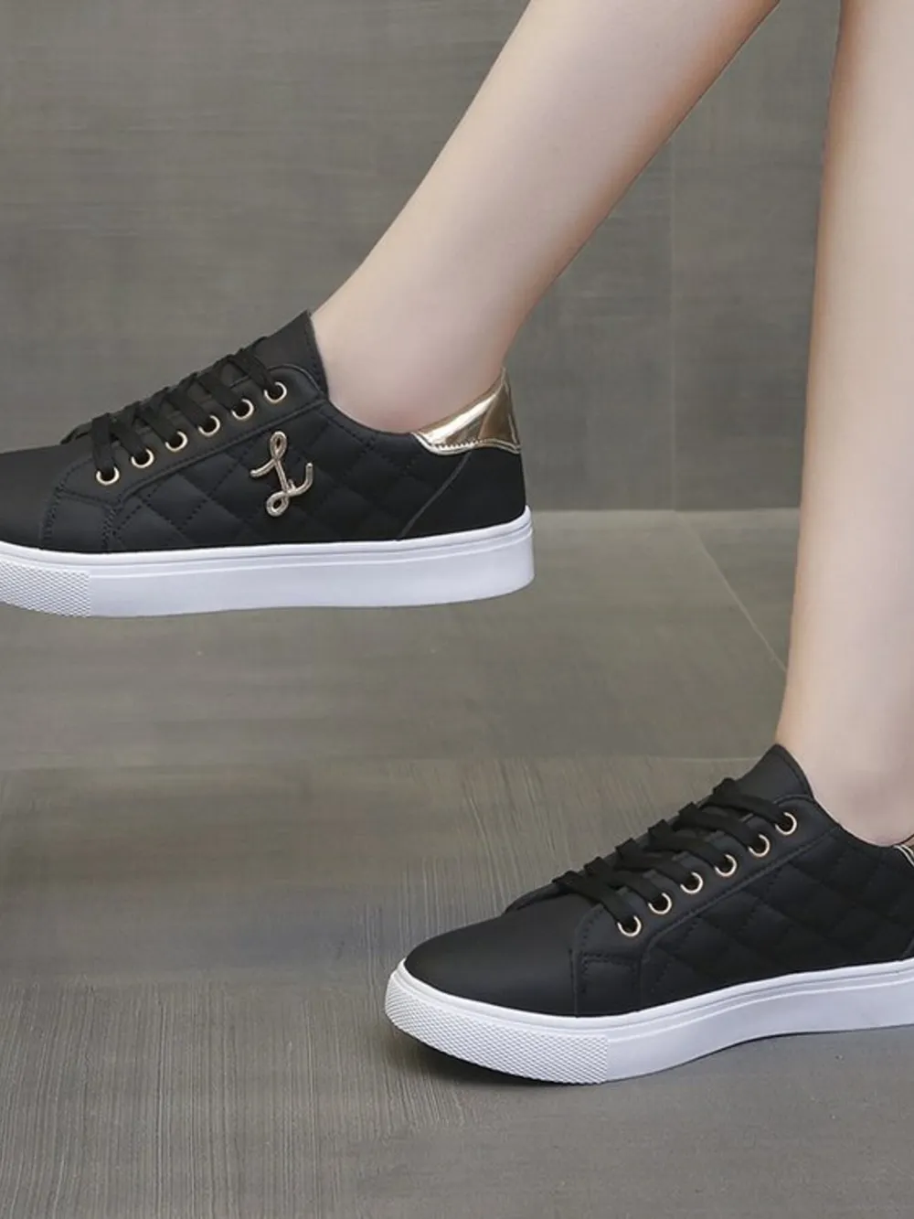 Quilted Platform Sneakers with Metallic Gold Accents, image 3