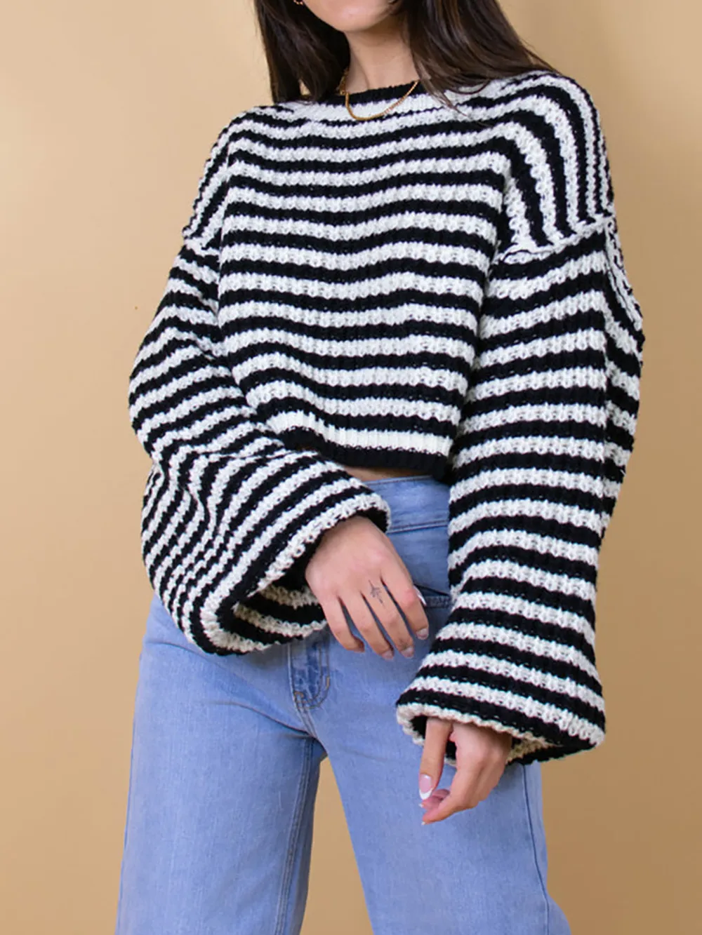 Oversized Striped Drop Shoulder Sweater, image 4