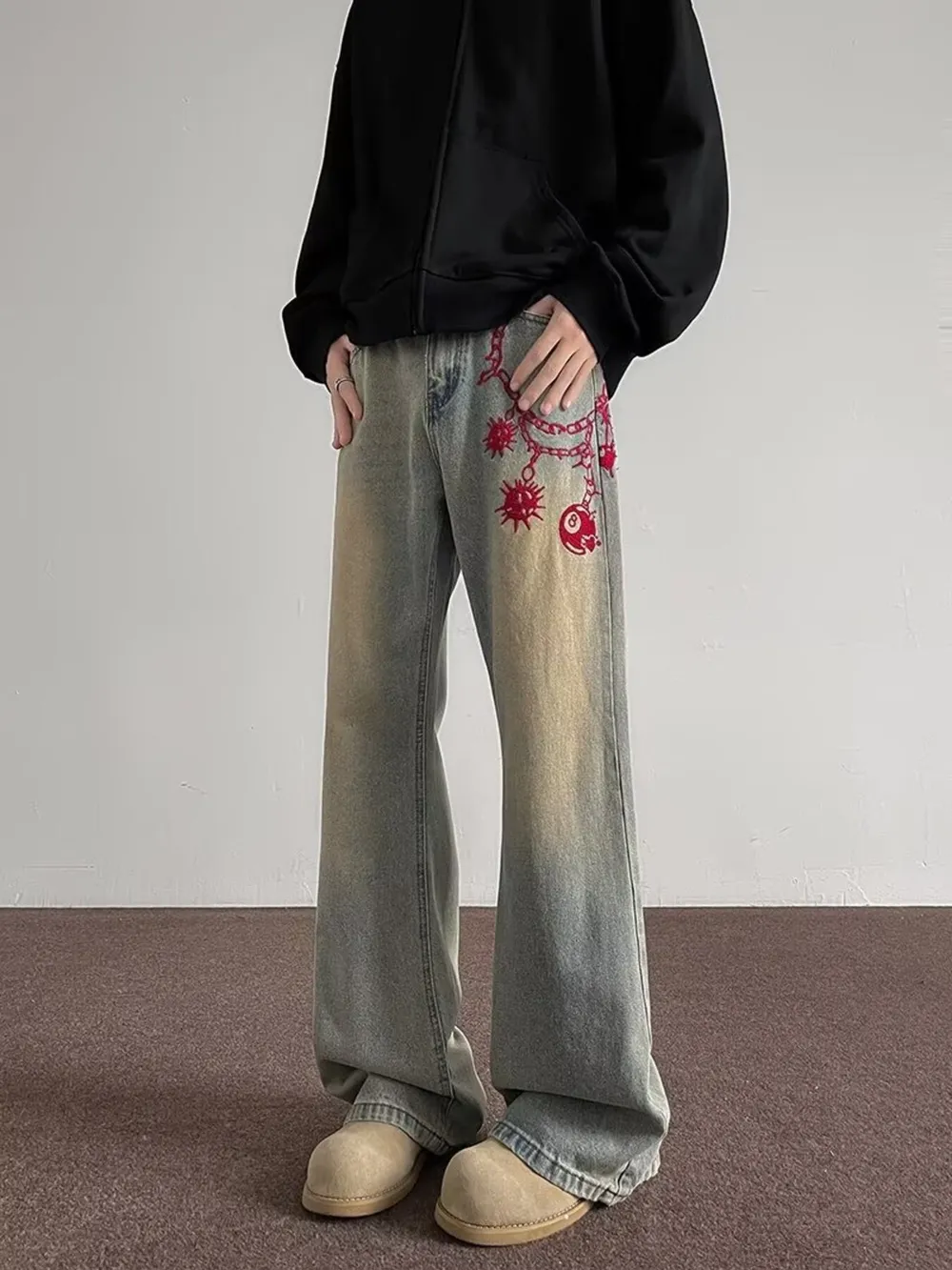 Men's Full Size Embroidered Wide Leg Jeans Plus Size, image 5