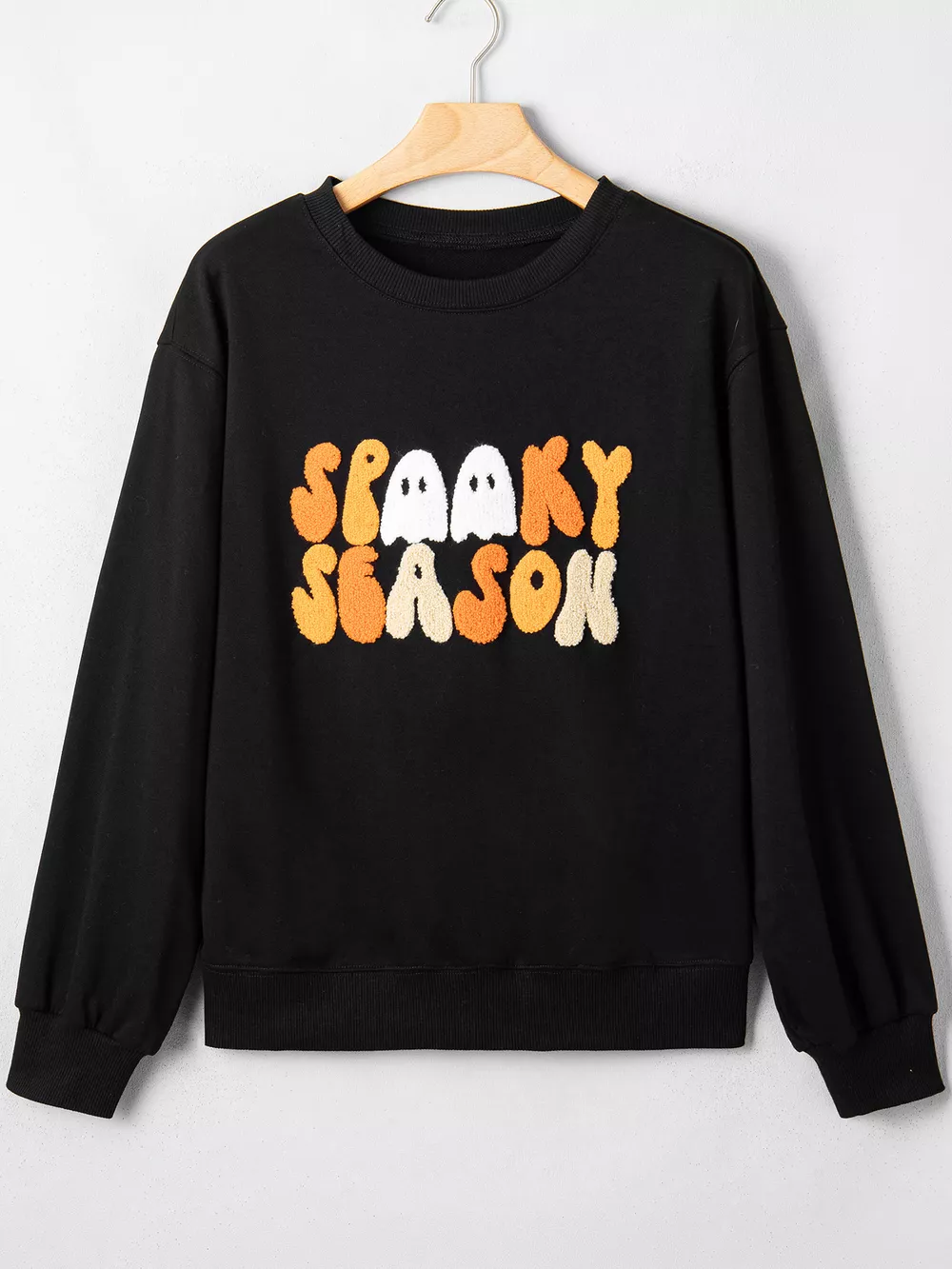 Embroidered Spooky Season Long Sleeve Round Neck Sweatshirt, image 3