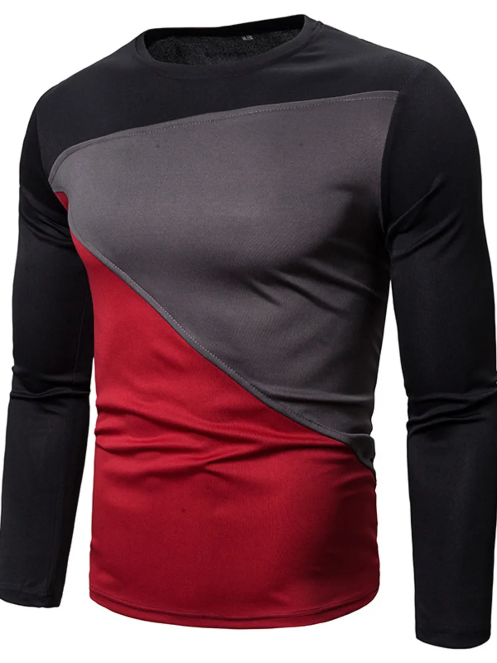 Men's Full Size Color Block Long Sleeve T-Shirt Plus Size