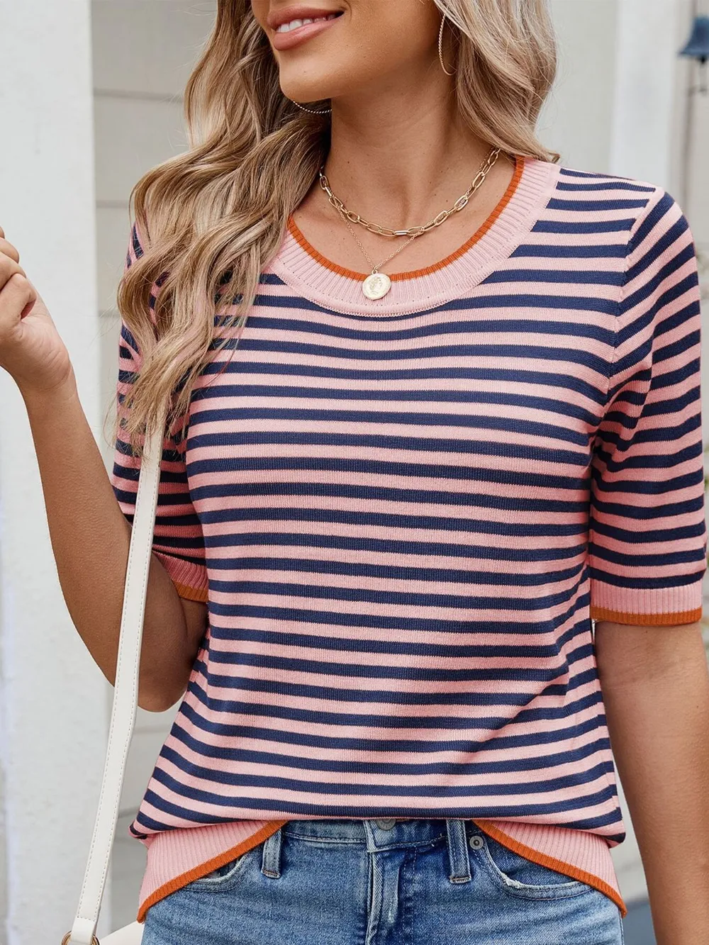 Striped Casual T-Shirt with Contrast Trim, image 8