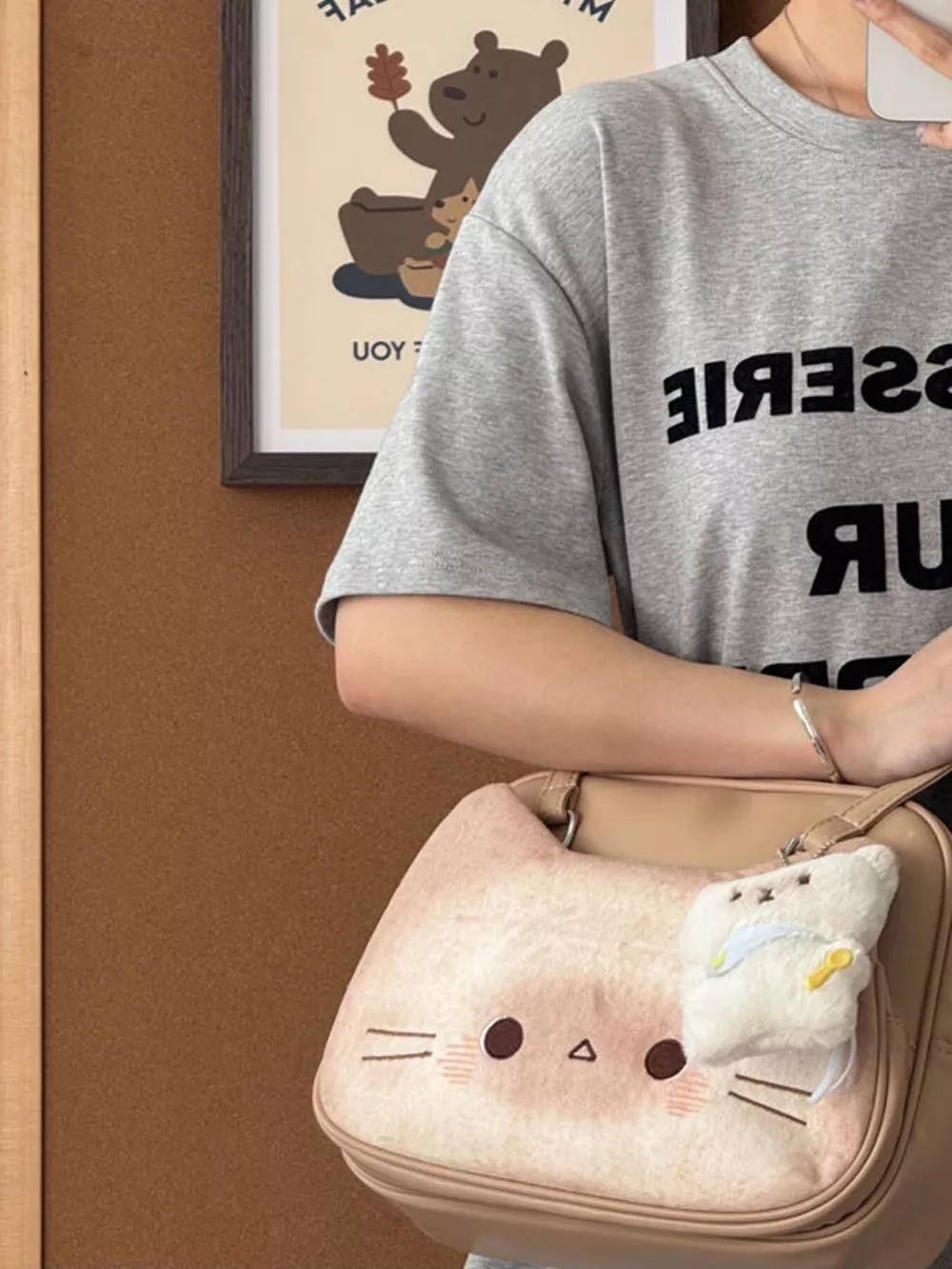 Cat Shoulder Bag with Charm, image 3
