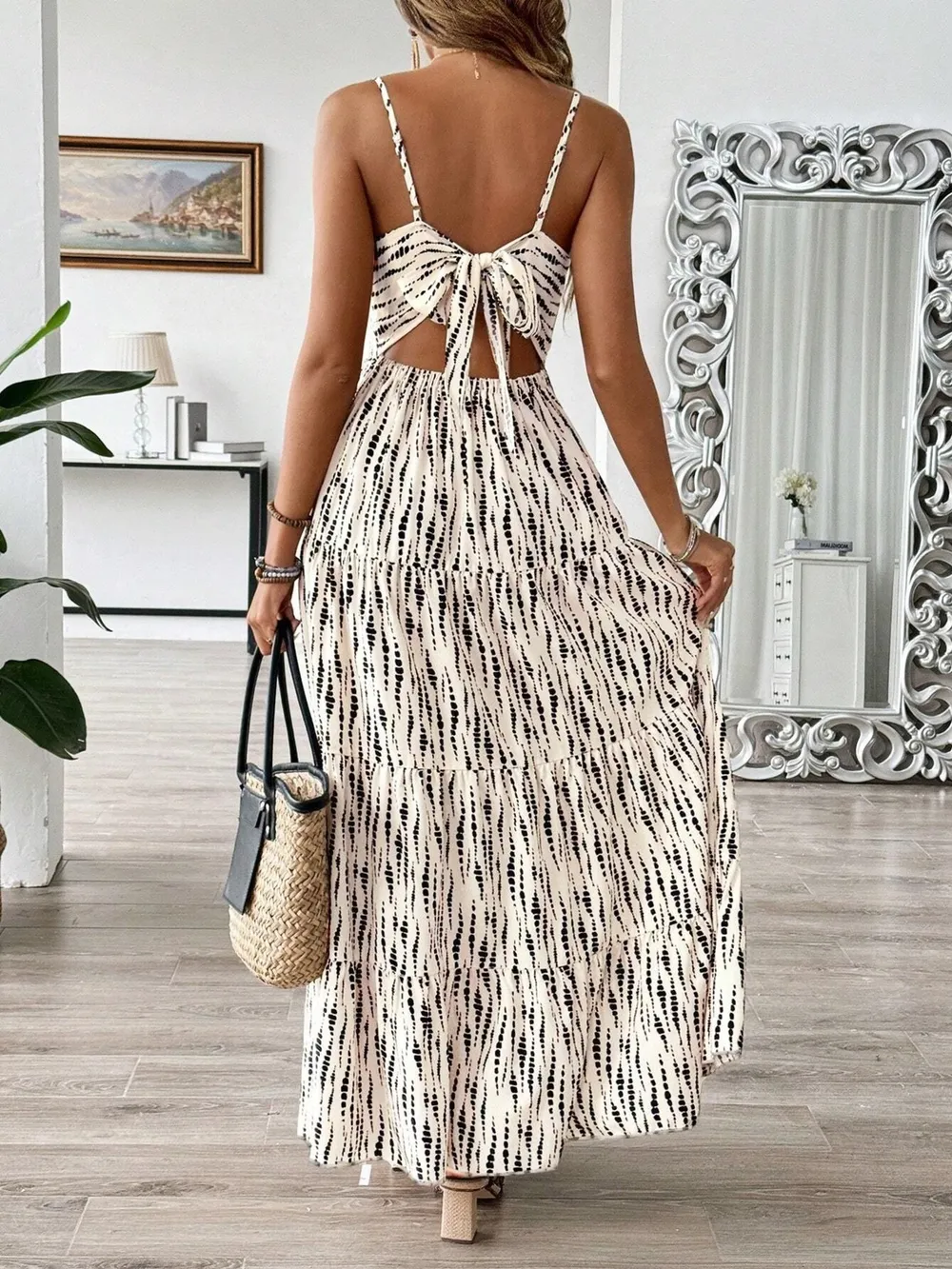 Tie Back Tiered Midi Cami Dress, image 8