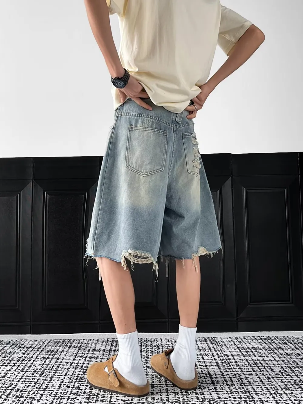 Men's Full Size Distressed Wide Leg Denim Shorts Plus Size, image 4