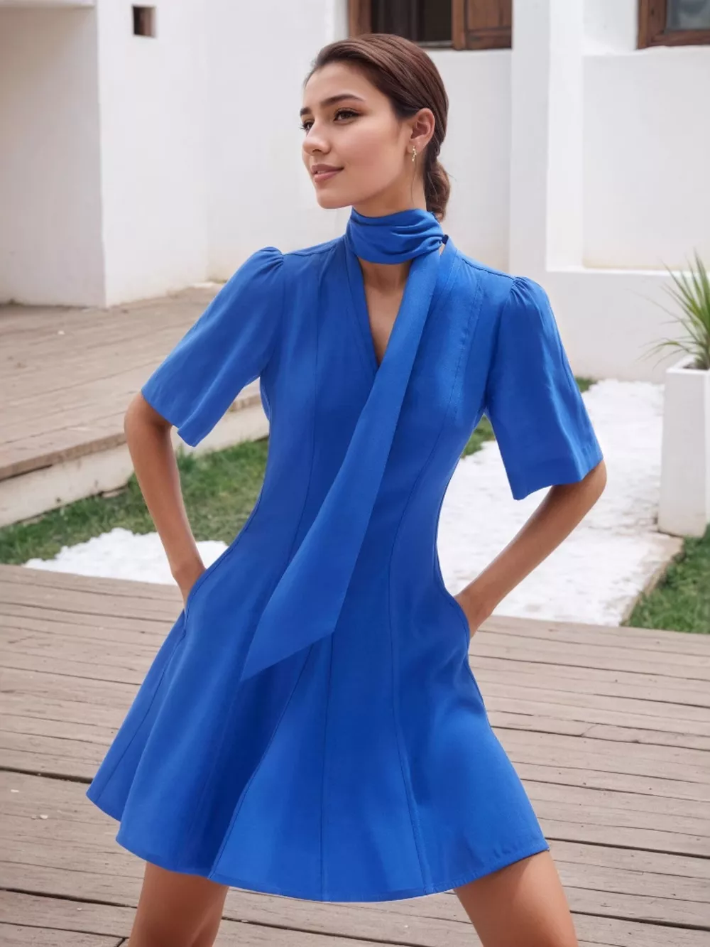 V-Neck Short Sleeve Dress with Pockets, image 3