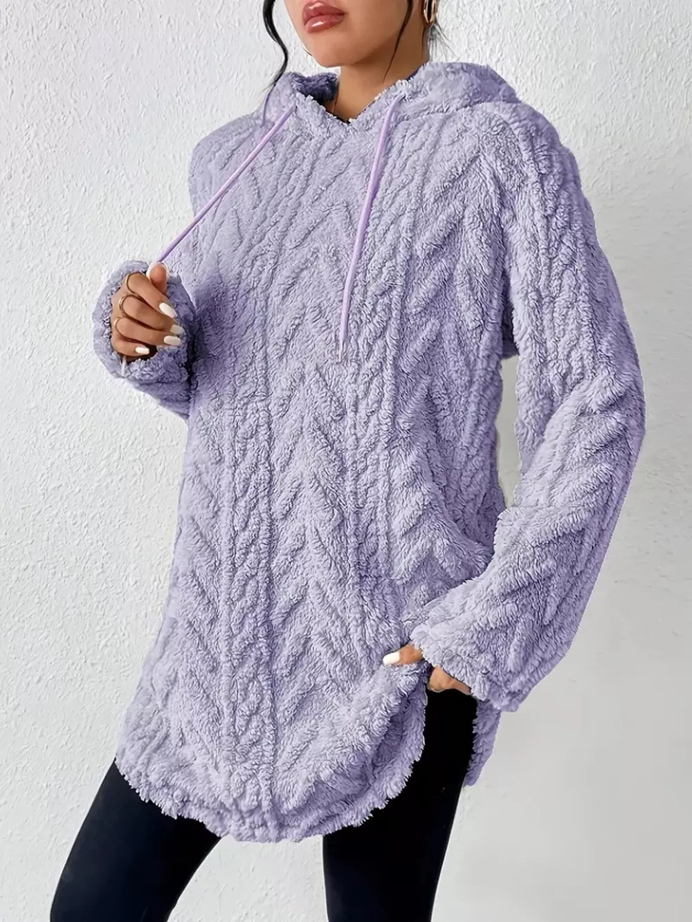 Cozy Textured Drawstring Fleece Hoodie, image 18