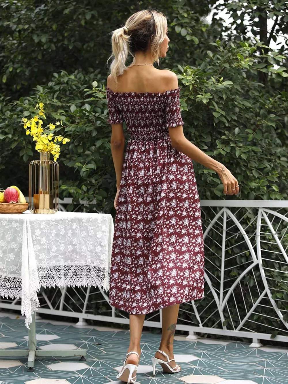 Off Shoulder Floral Slit Dress, image 13