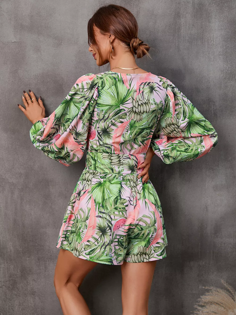 Cutout Front Printed Long Sleeve Romper, image 23