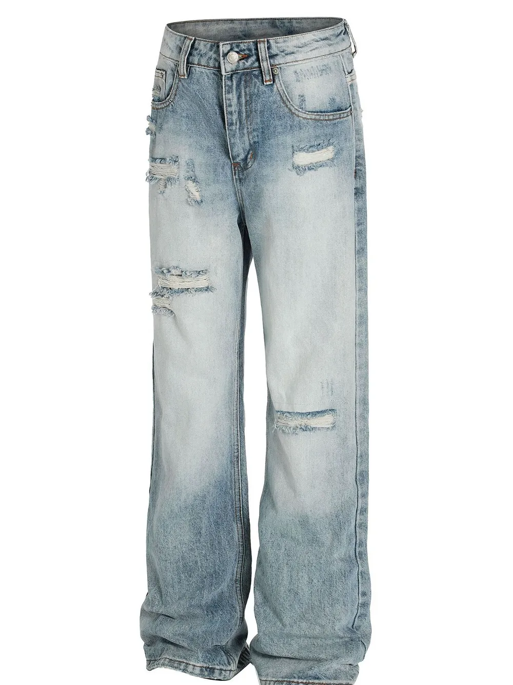 Men's Vintage Washed Distressed Wide-Leg Jeans, image 2
