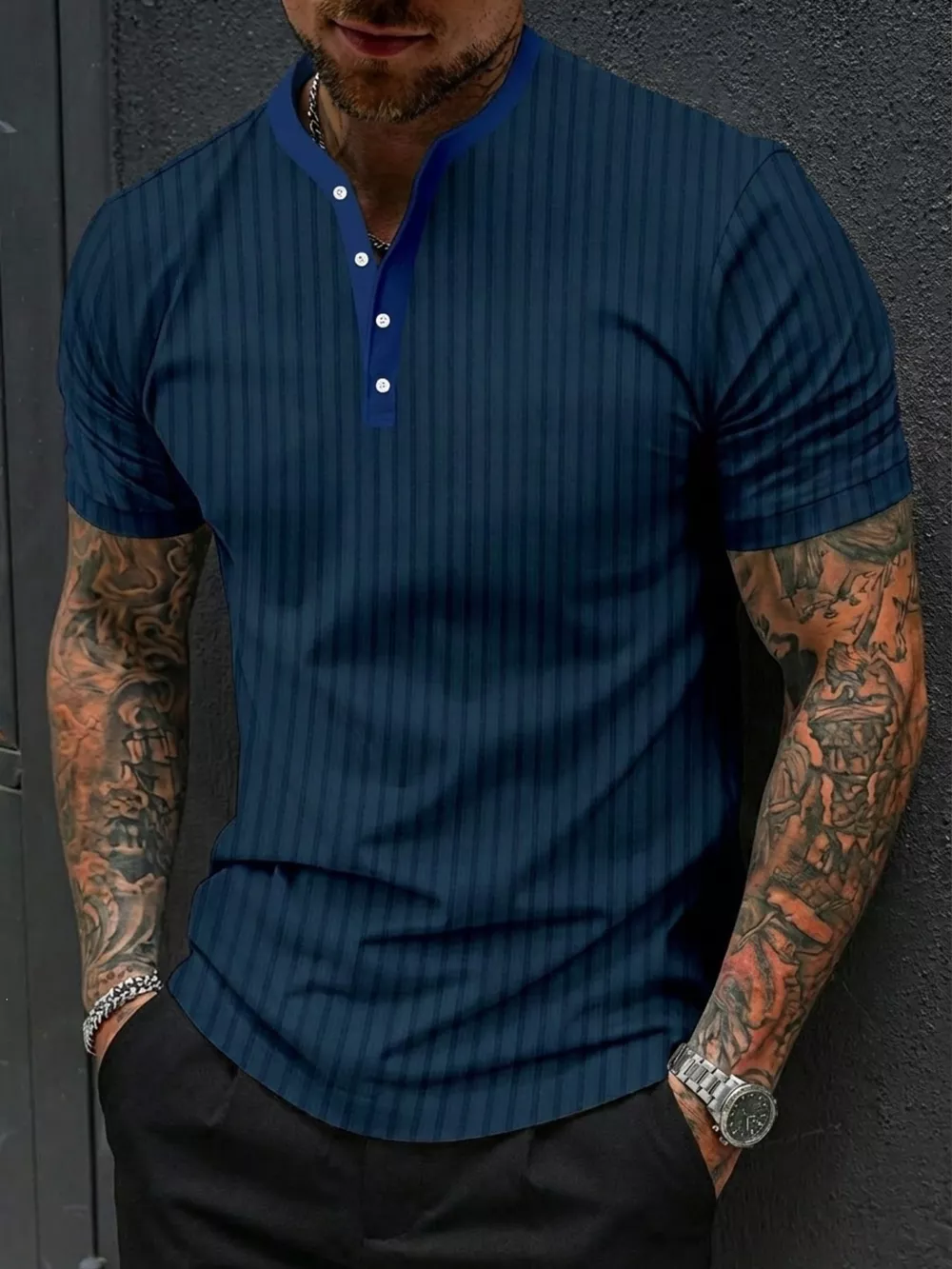 Men's Full Size Striped Short Sleeve Top Plus Size, image 4