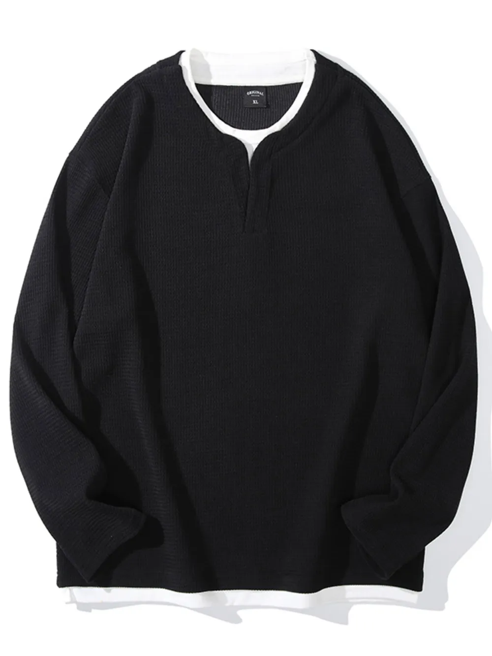 Men's Plus Size Waffle Knit Long Sleeve Top, image 6