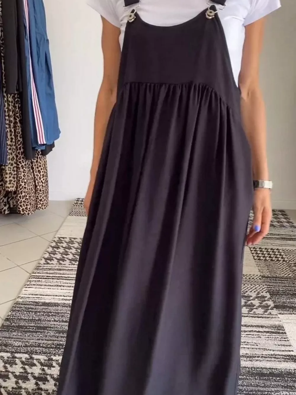 Full Size Ruched Wide Strap Overall Maxi Dress Plus Size, image 9