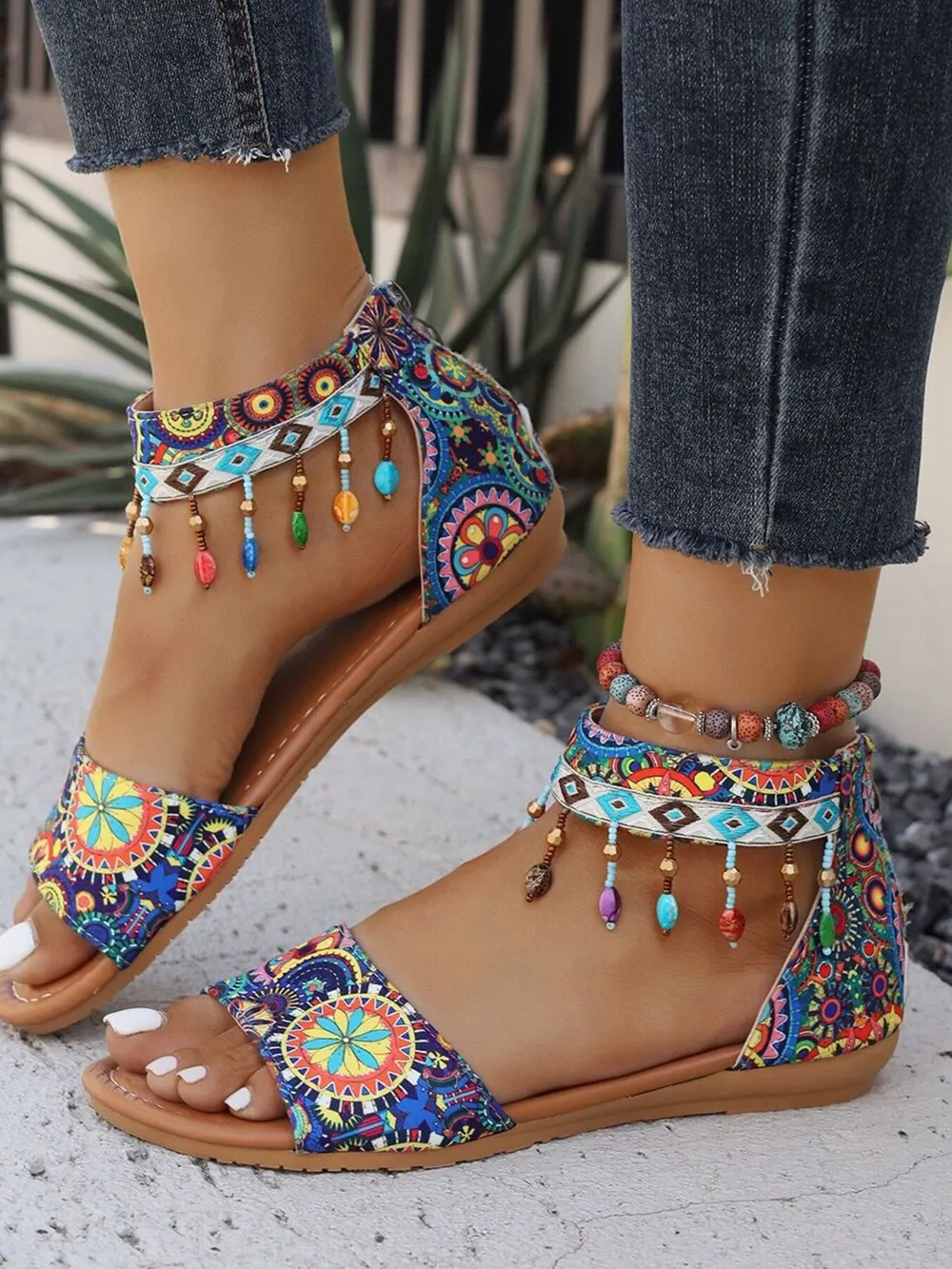 Beaded Ankle Strap Sandals, image 3