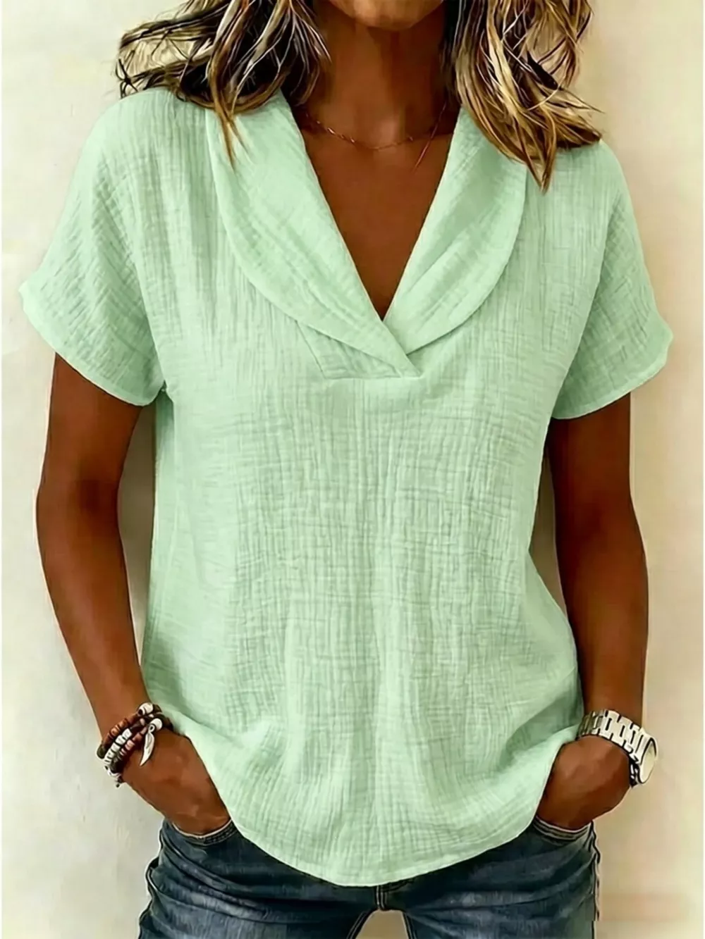 Full Size Casual Short Sleeve Textured Blouse Plus Size, image 13