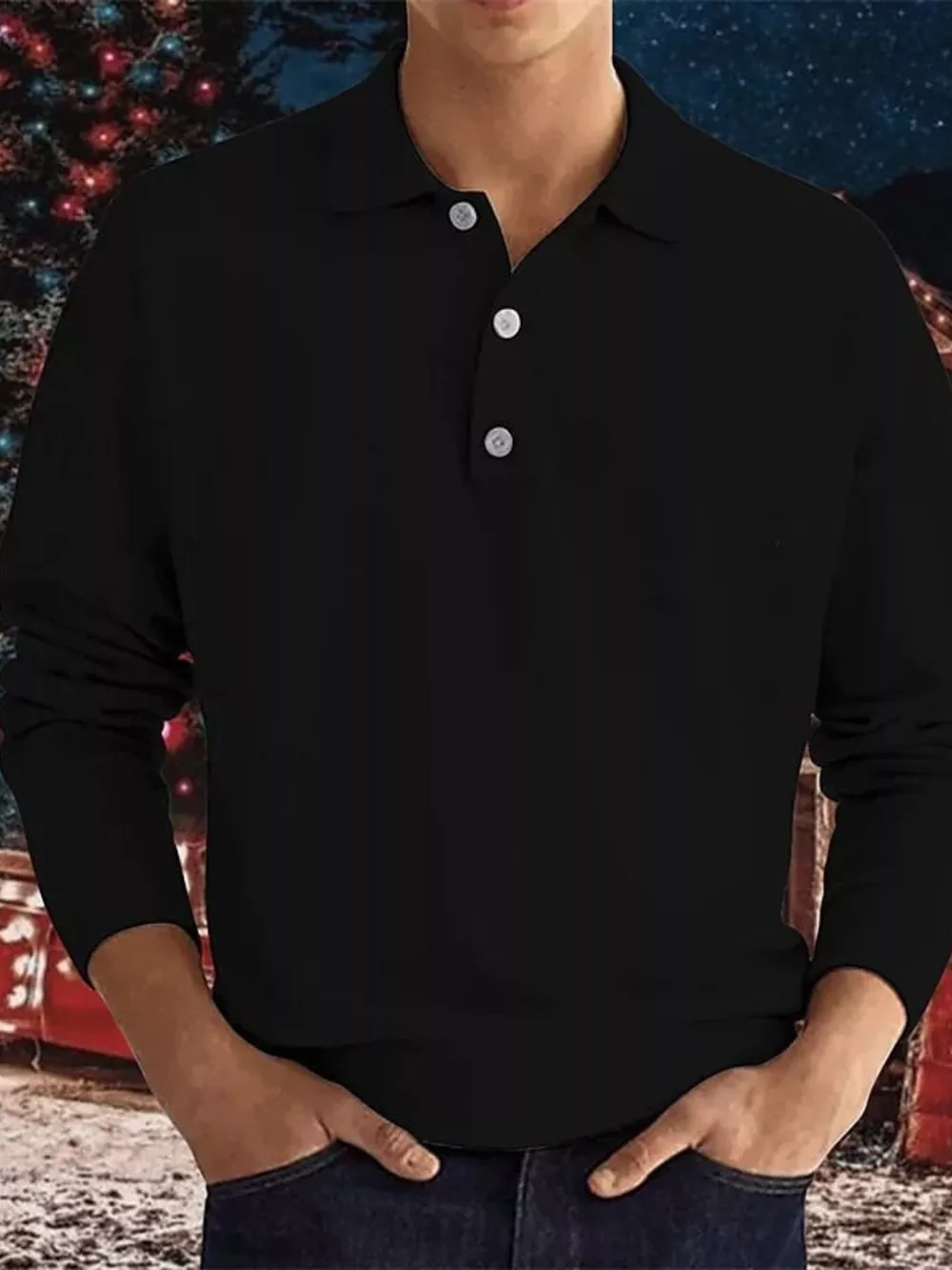 Men's Plus Size Long Sleeve Casual Polo Shirt