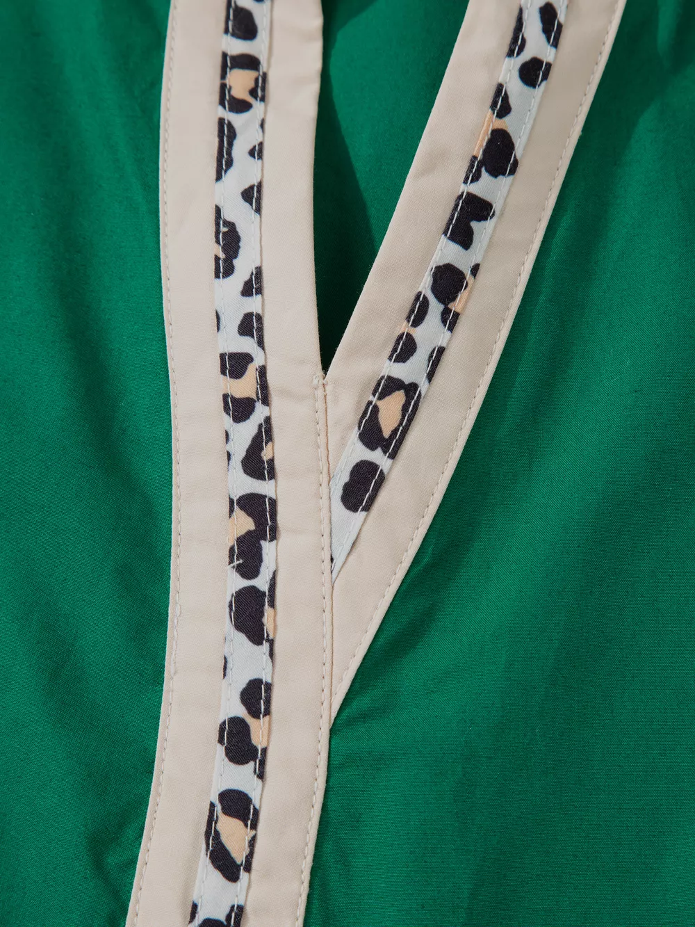 Puffy Flounce Sleeve Leopard Trim V Neck Blouse, image 5
