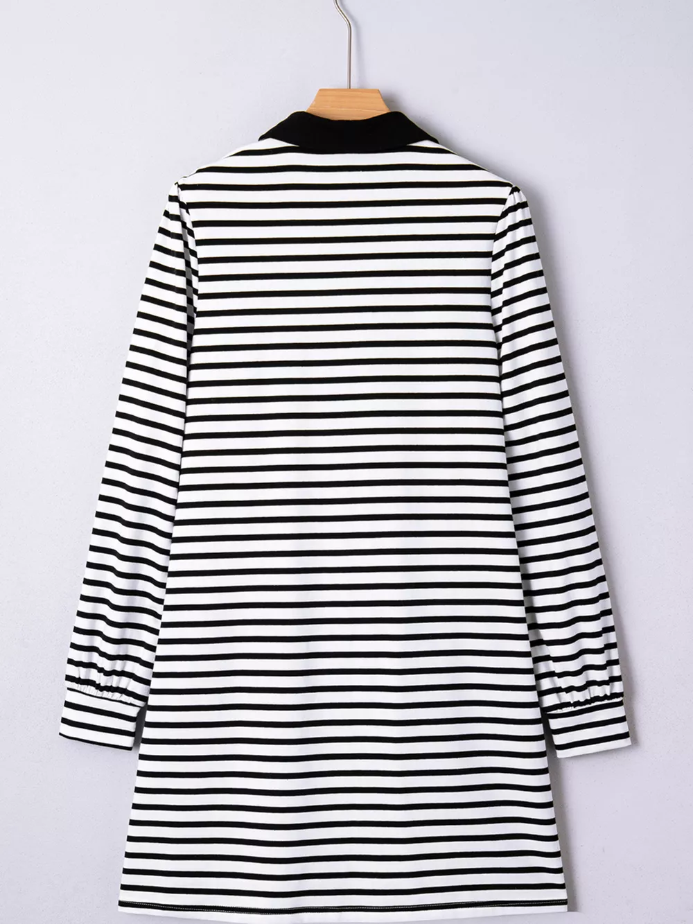 Stripe Buttoned Front Collared Long Sleeve T Shirt Dress with Pockets, image 4