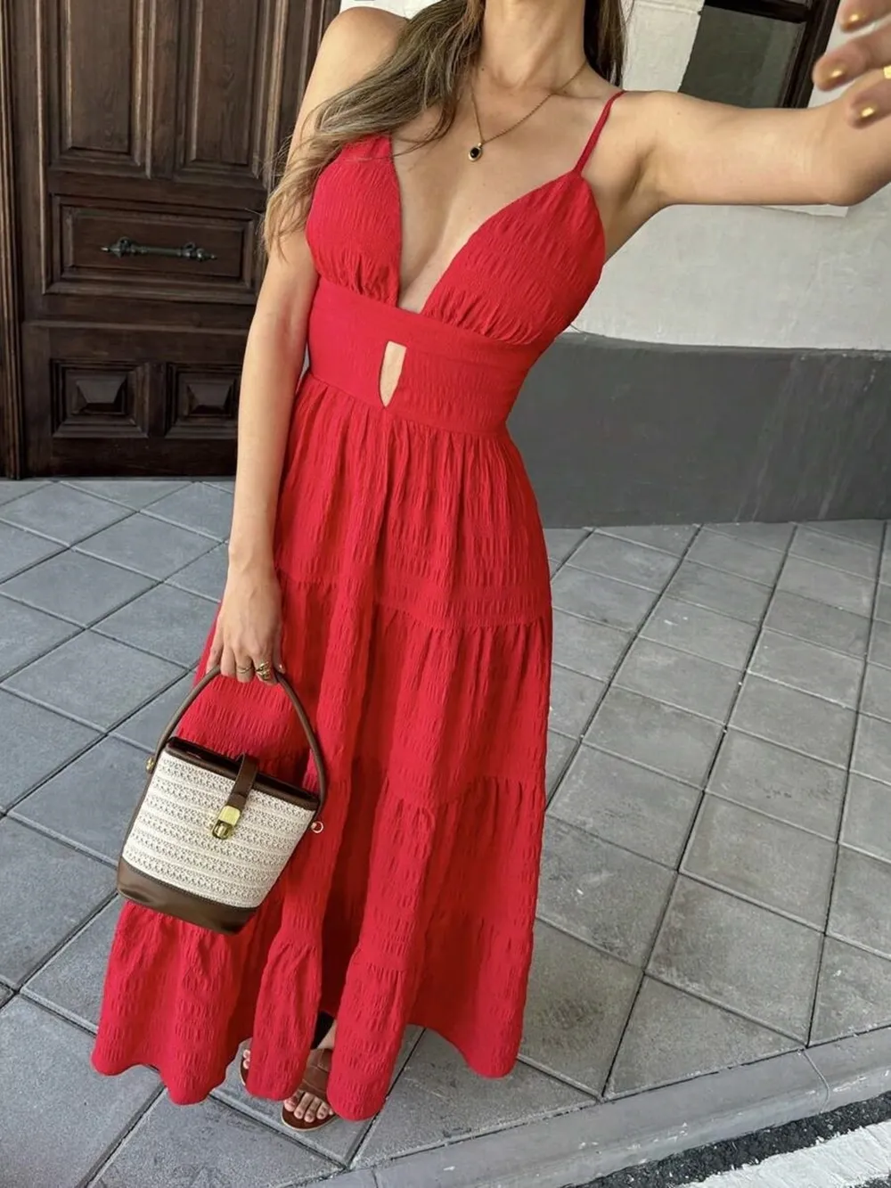 Tiered Maxi Dress with Cutout Detail, image 4