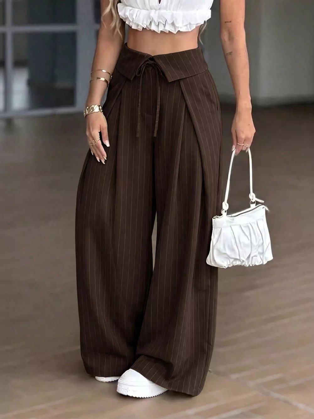 High-Waisted Wide-Leg Pinstripe Pants, image 8