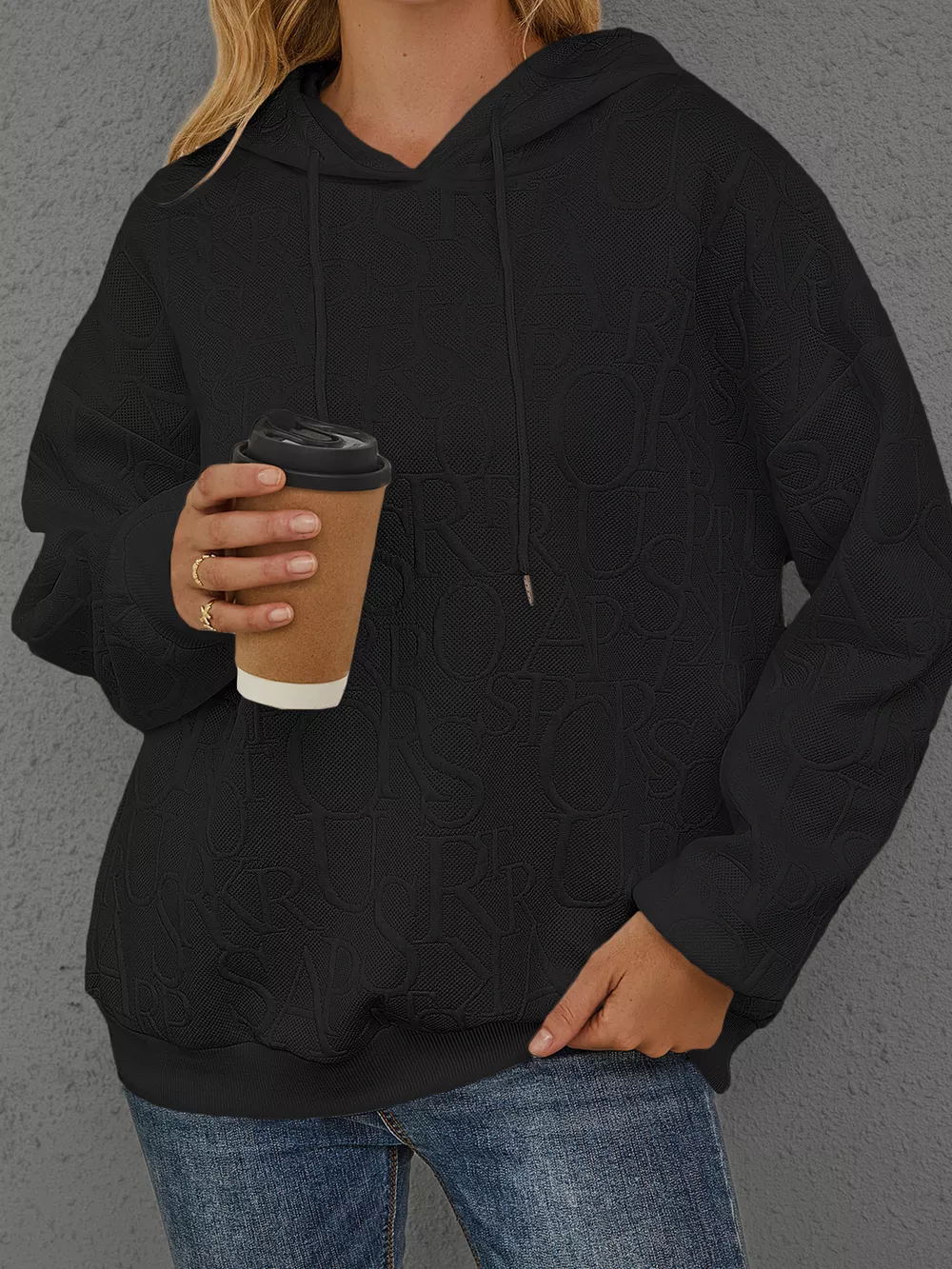 Full Size Embossed Lettering Casual Hoodie Plus Size, image 12