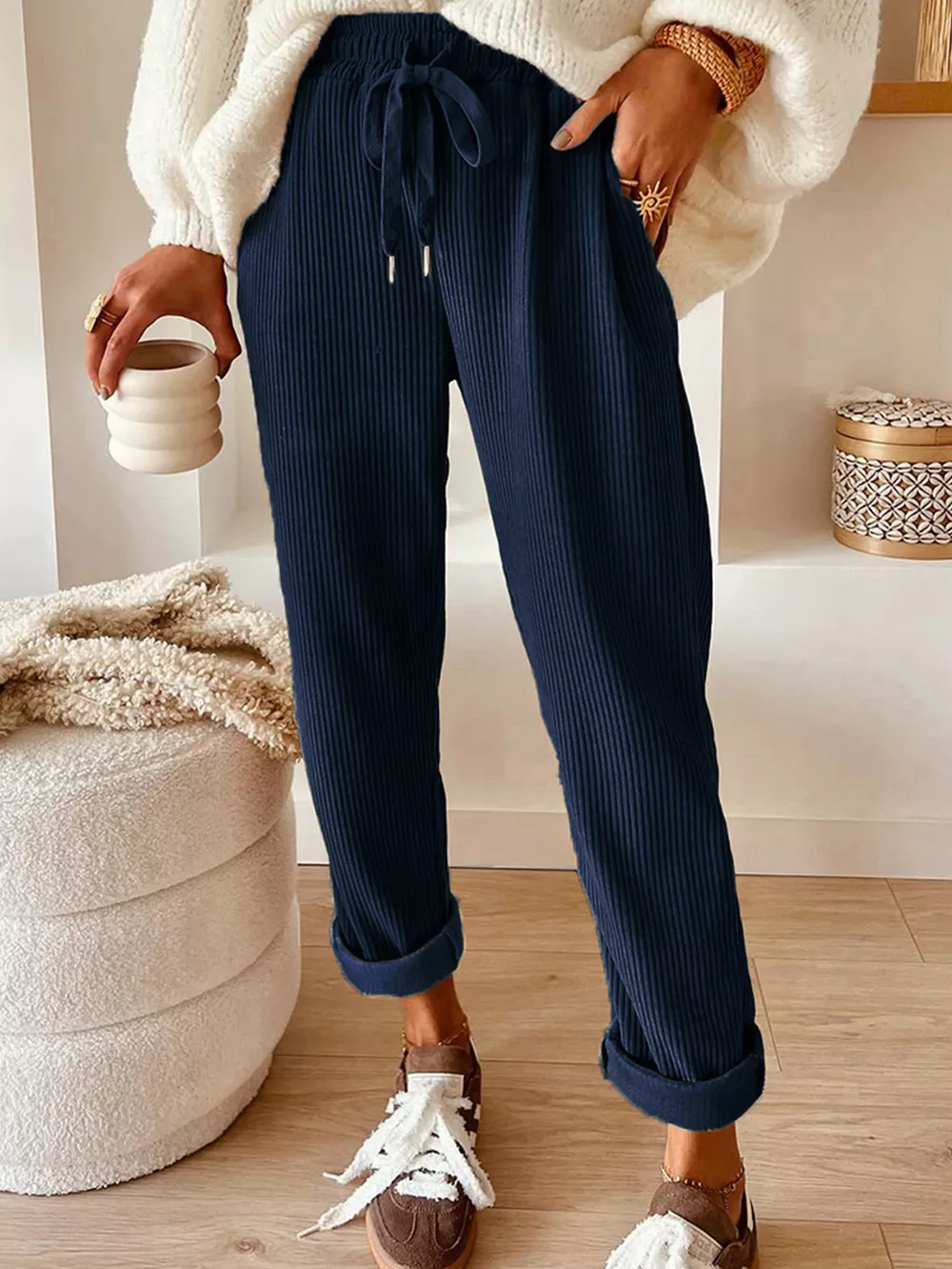 Casual Corduroy Drawstring Waist Pants, image 14