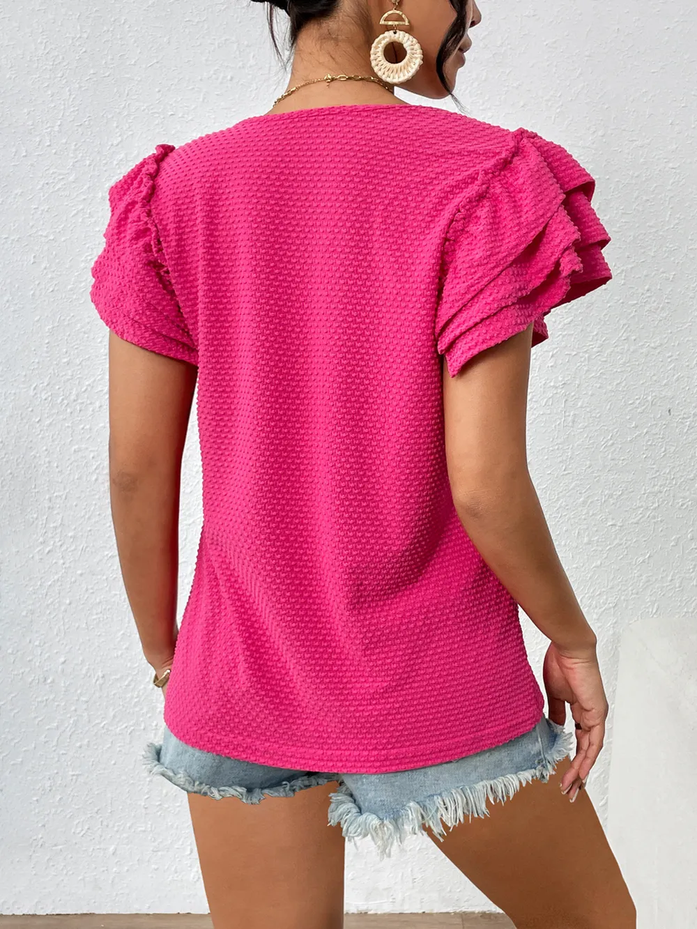 Round Neck Ruffle Sleeve T-Shirt, image 2