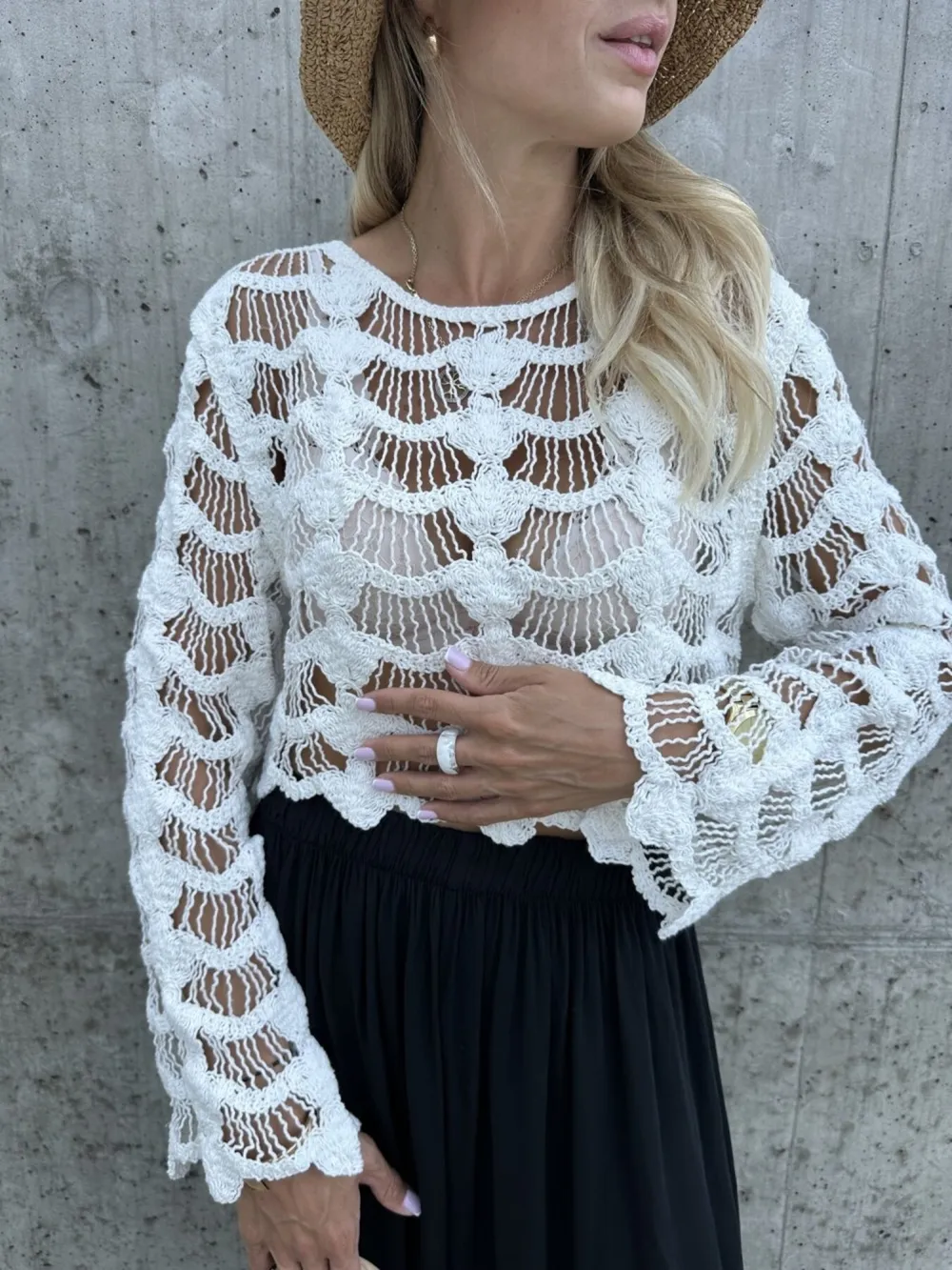 Crochet Long Sleeve Knit Cover Up, image 11