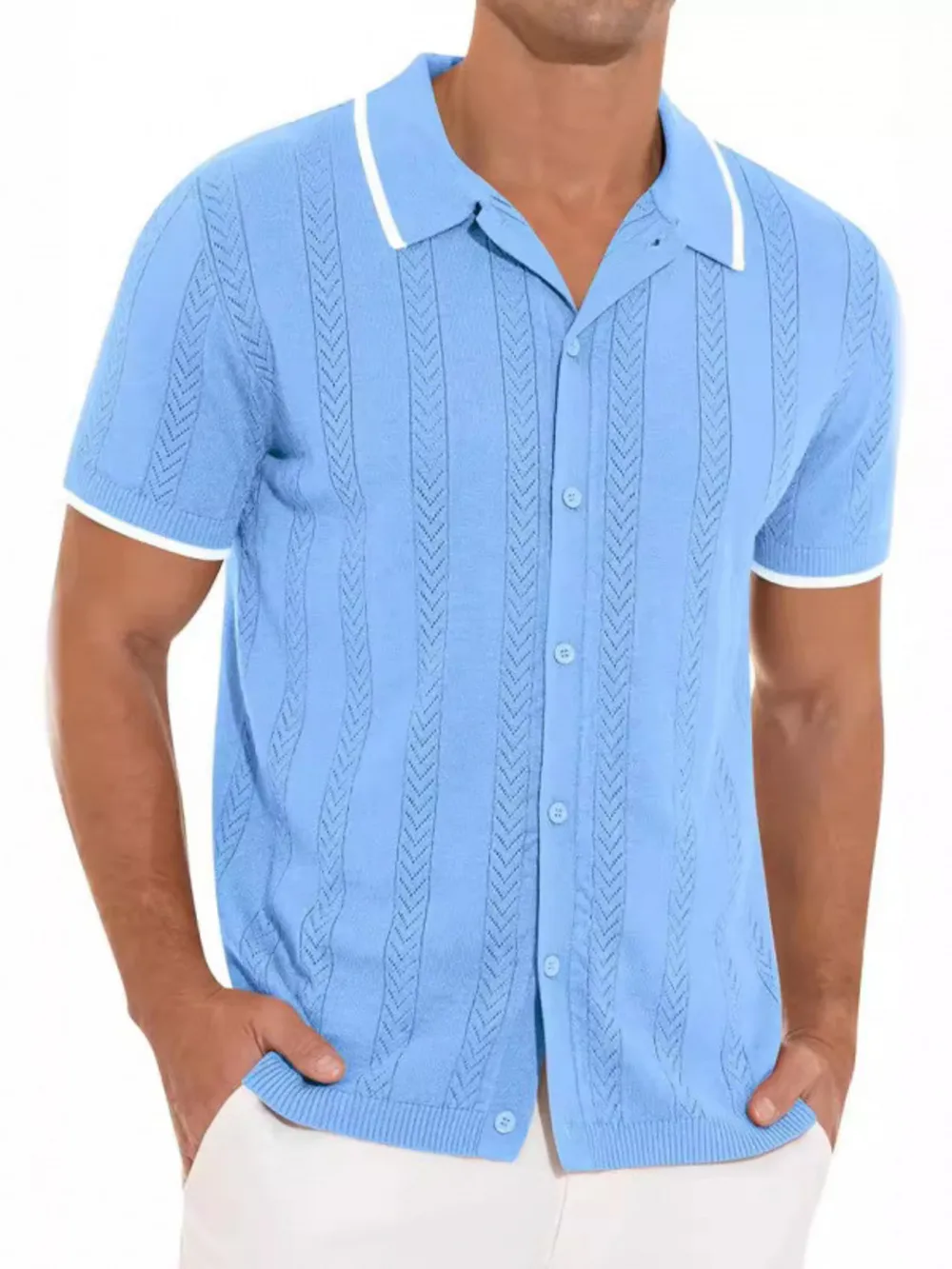 Men's Full Size Button Down Contrast Trim Shirt Plus Size, image 3